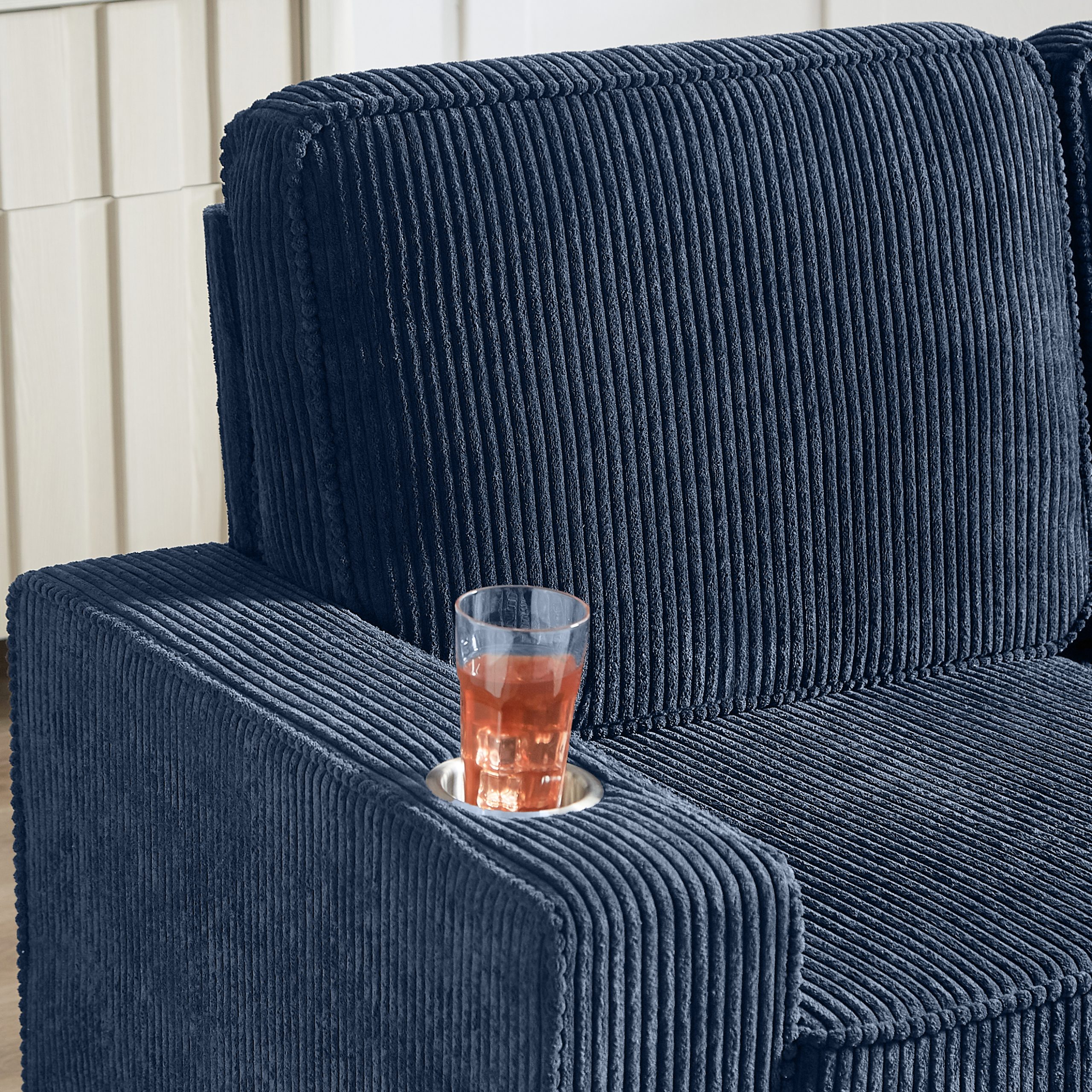 83.86"Corduroy Fabric sofa,Modern Compressed Couch,3-Seater Sofa, Furniture for Living Room,Bedroom,office ,Blue - Image 3