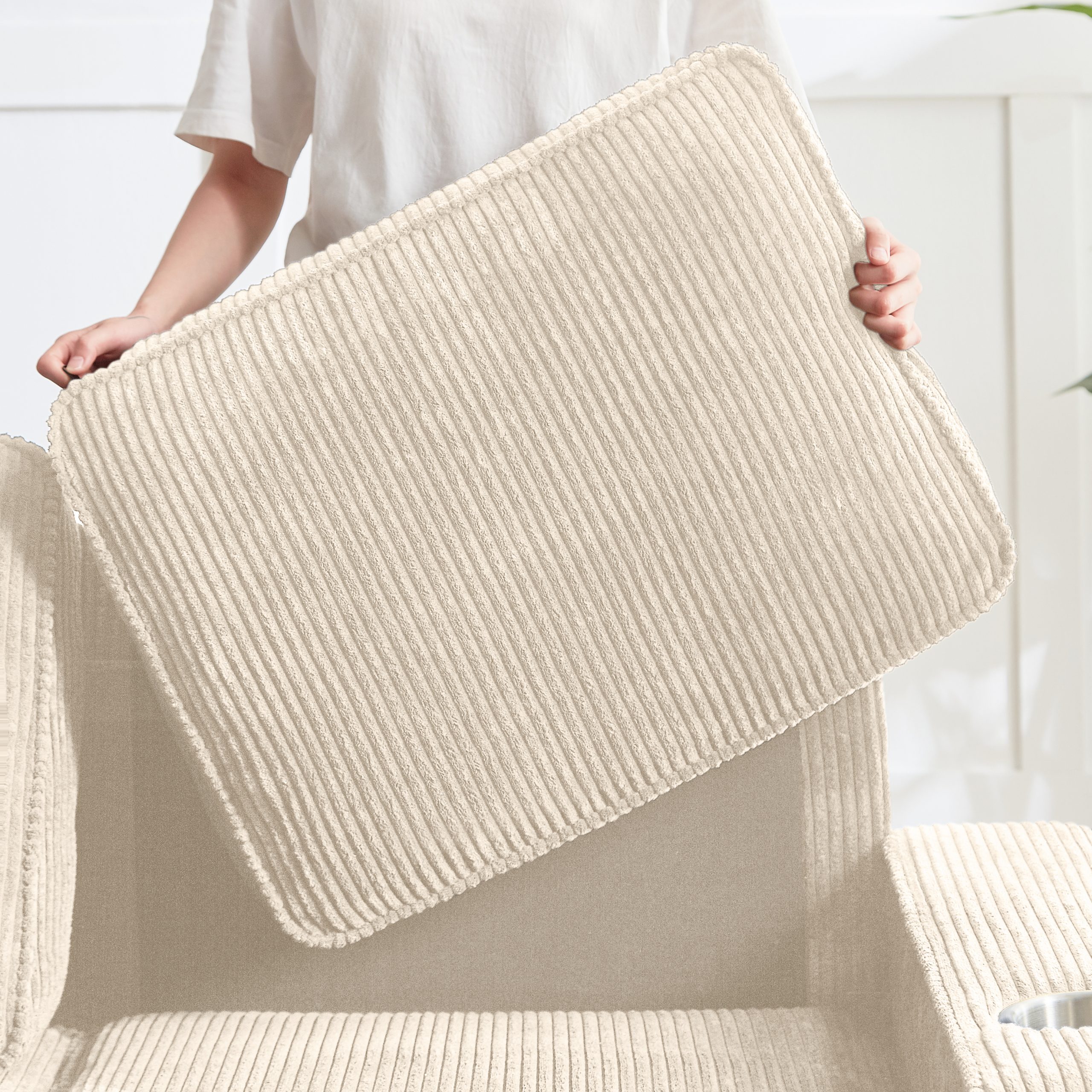 83.86"Corduroy Fabric sofa,Modern Compressed Couch,3-Seater Sofa, Furniture for Living Room,Bedroom,office ,Beige - Image 4
