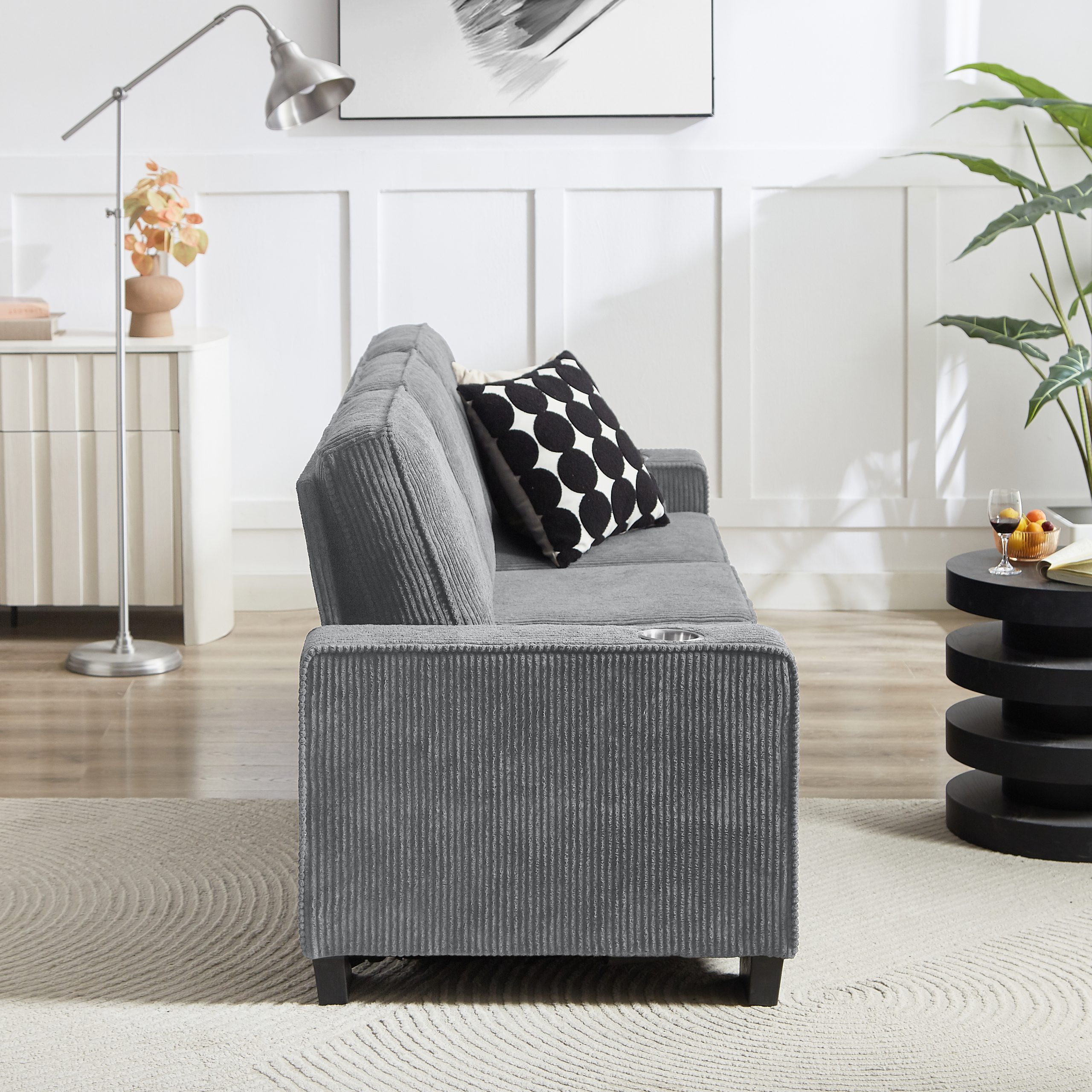83.86"Corduroy Fabric sofa,Modern Compressed Couch,3-Seater Sofa, Furniture for Living Room,Bedroom,office ,Gray - Image 4