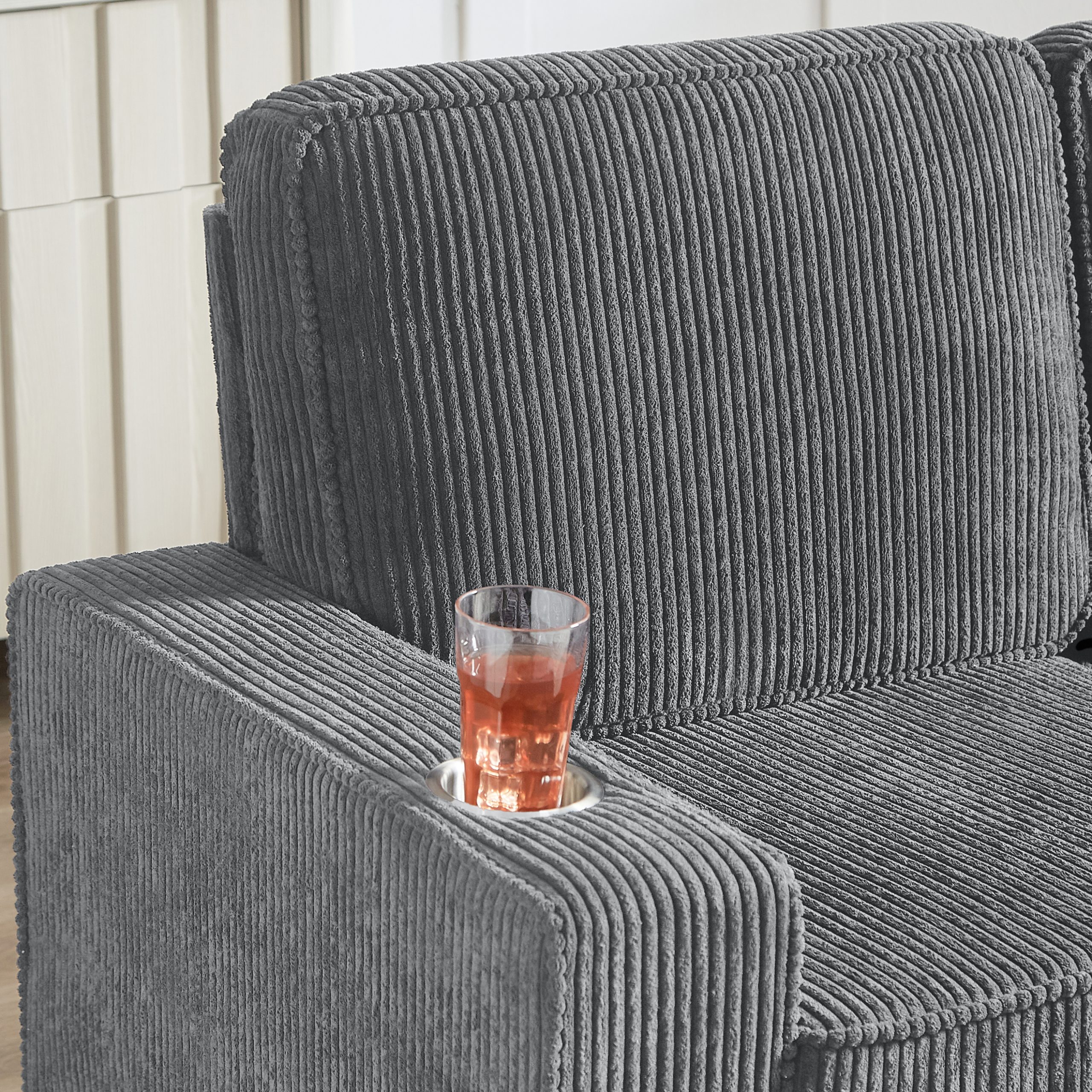 83.86"Corduroy Fabric sofa,Modern Compressed Couch,3-Seater Sofa, Furniture for Living Room,Bedroom,office ,Gray - Image 5