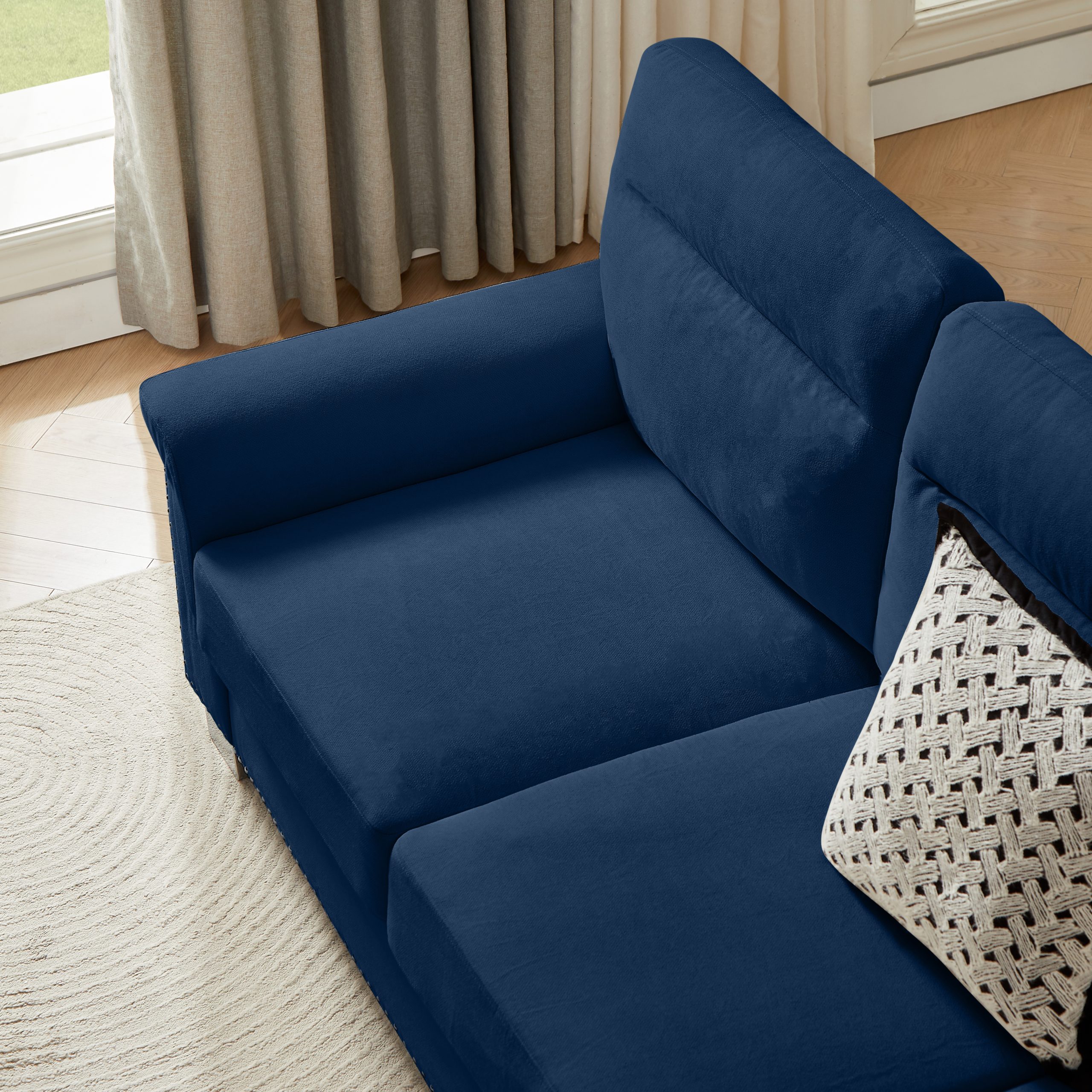 82" Modern Compressed Snowfleece Fabric 3-Seater Sofa, for Living Room, Bedroom, Office & Entertainment Spaces, ​Blue - Image 3