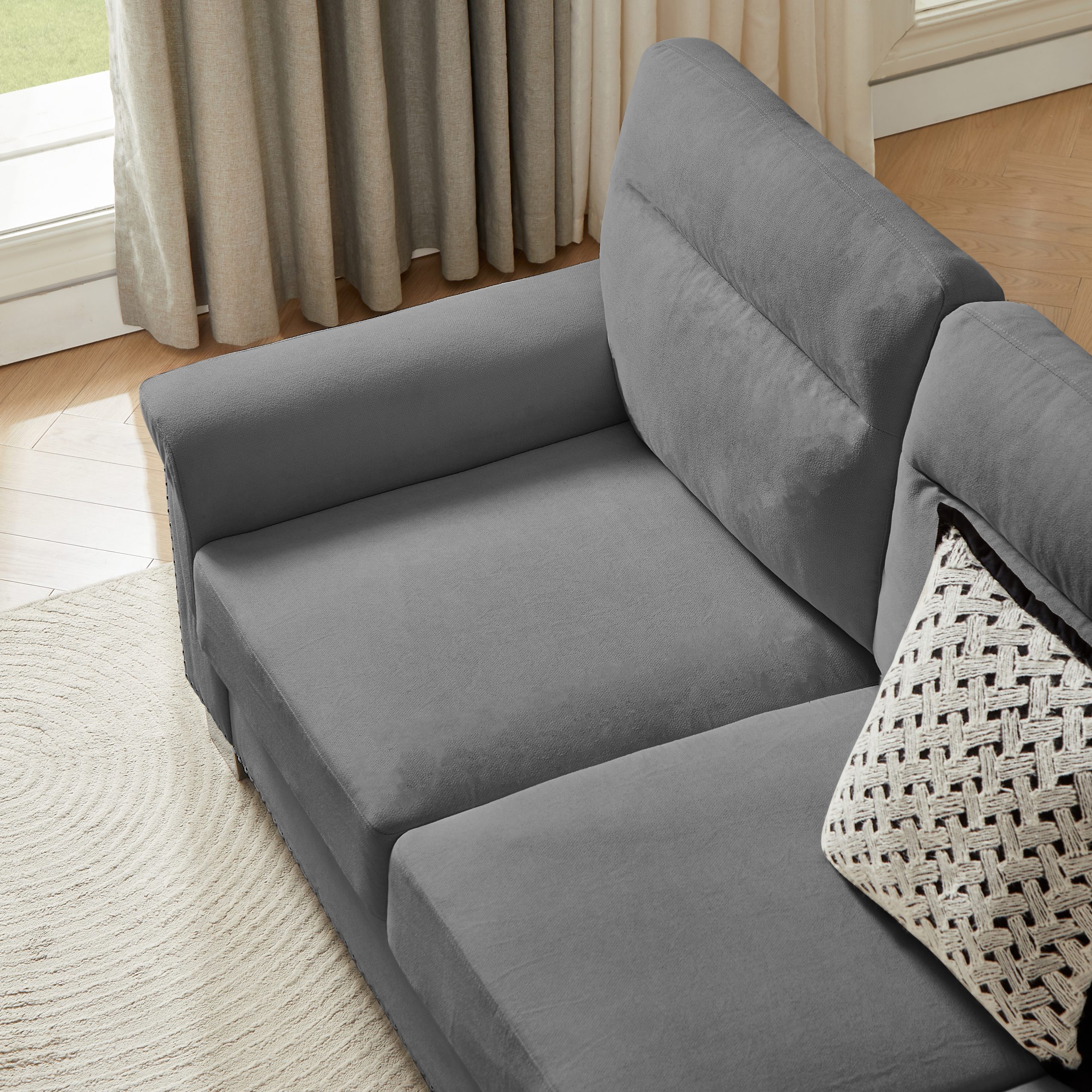 82" Modern Compressed Snowfleece Fabric 3-Seater Sofa, for Living Room, Bedroom, Office & Entertainment Spaces, ​Gray - Image 4