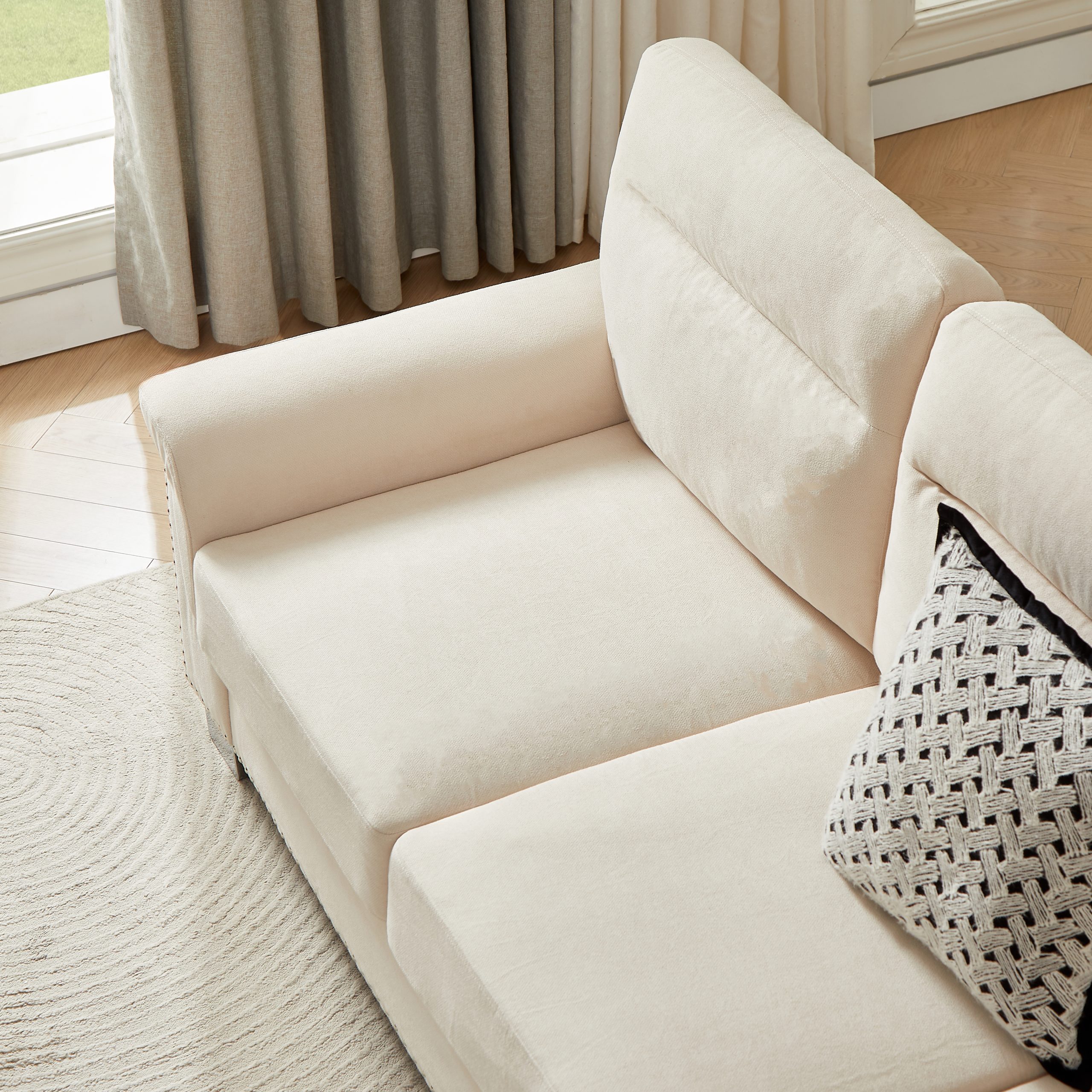 82" Modern Compressed Snowfleece Fabric 3-Seater Sofa, for Living Room, Bedroom, Office & Entertainment Spaces, Beige - Image 4