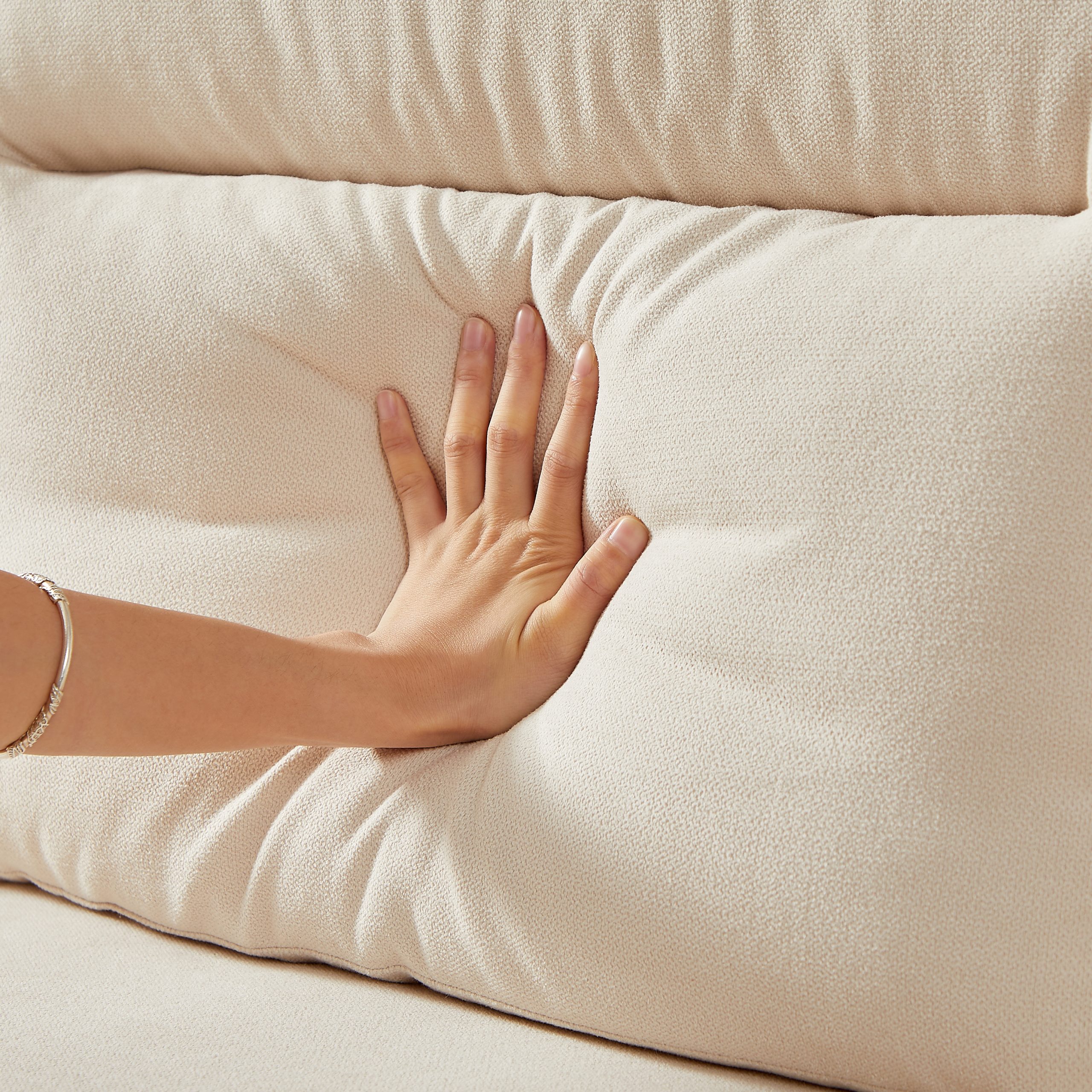 82" Modern Compressed Snowfleece Fabric 3-Seater Sofa, for Living Room, Bedroom, Office & Entertainment Spaces, Beige - Image 5