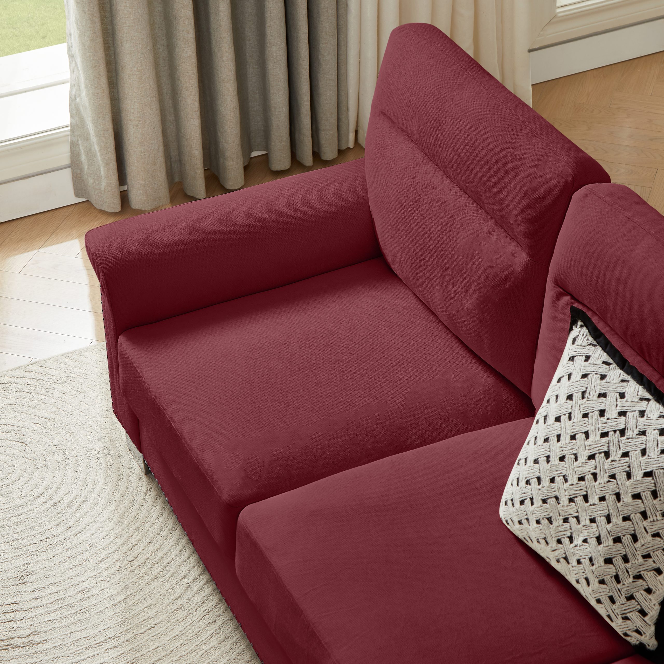 82" Modern Compressed Snowfleece Fabric 3-Seater Sofa, for Living Room, Bedroom, Office & Entertainment Spaces, ​Burgundy - Image 3