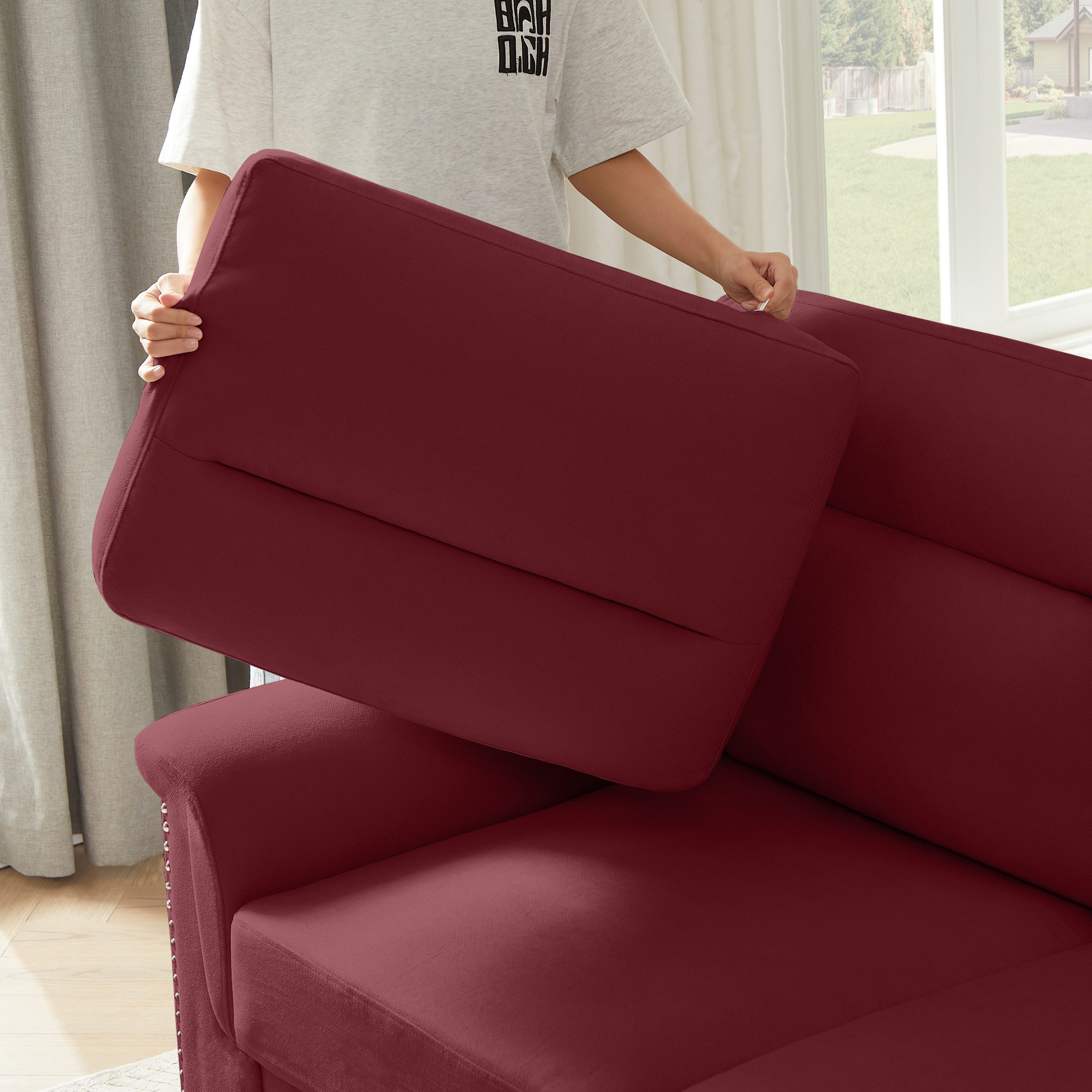 82" Modern Compressed Snowfleece Fabric 3-Seater Sofa, for Living Room, Bedroom, Office & Entertainment Spaces, ​Burgundy - Image 4