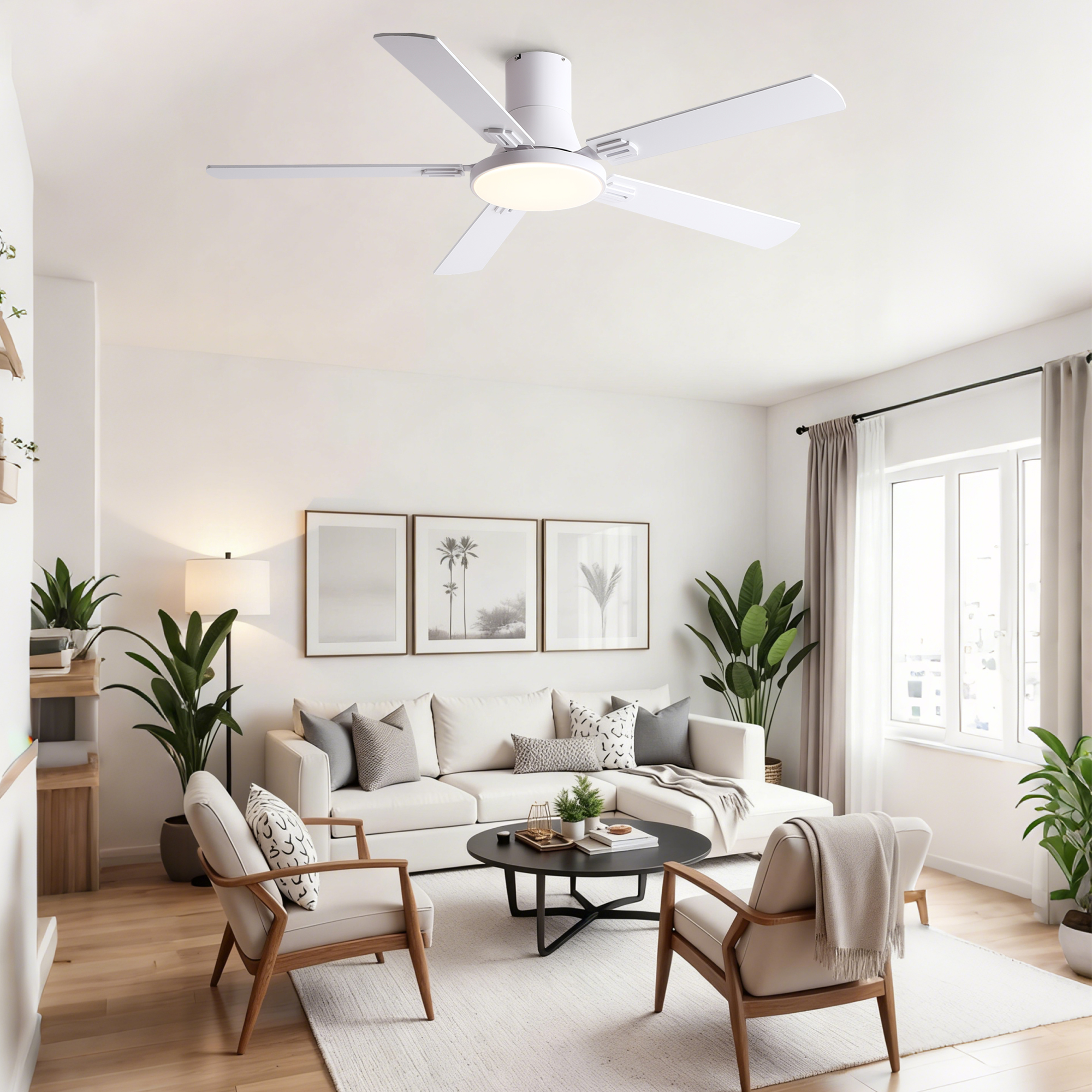 52 inch Mordern White Ceiling Fan with Light and Remote control - Image 5
