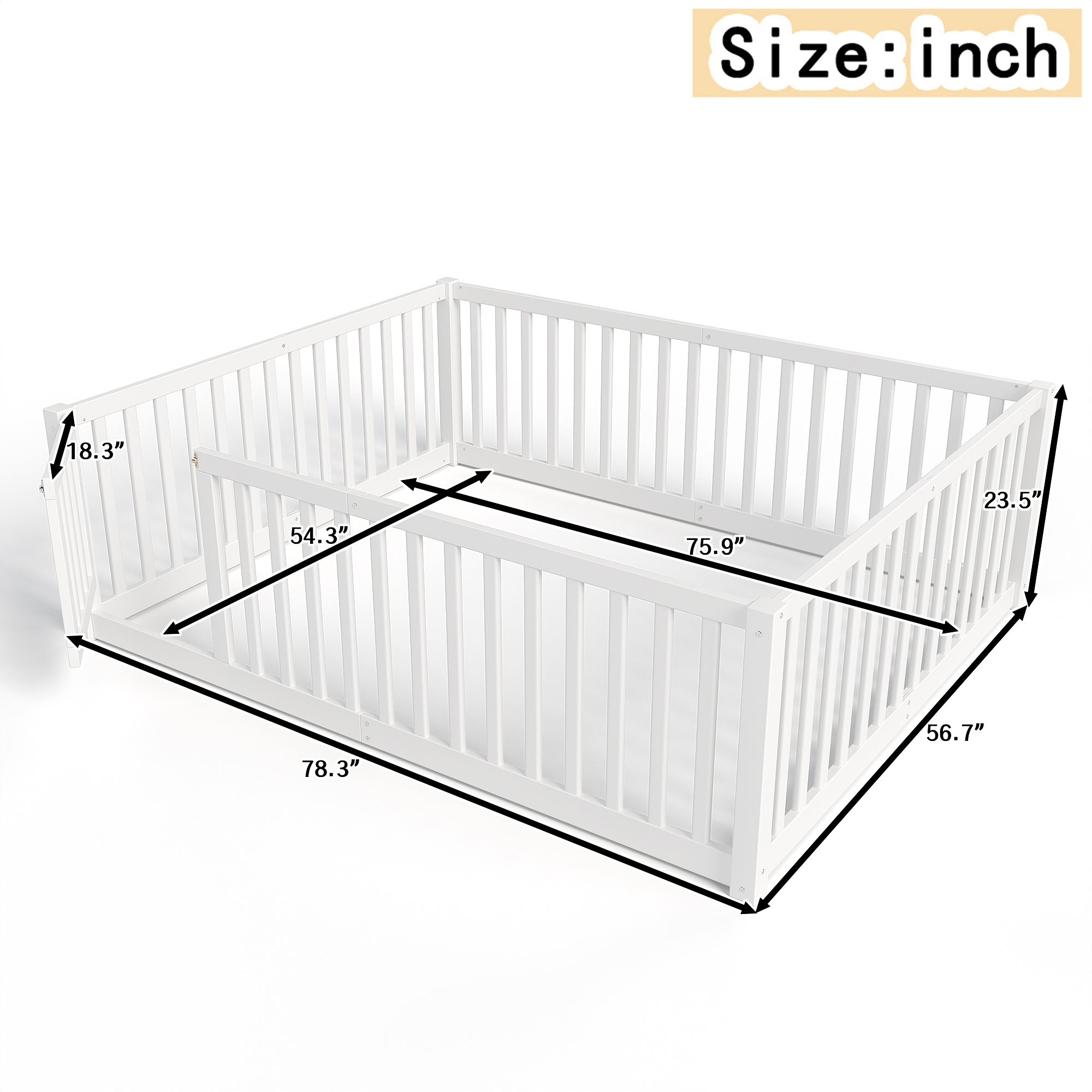 Full Size Bed Floor Bed with Safety Guardrails and Door for Kids,White - Image 4