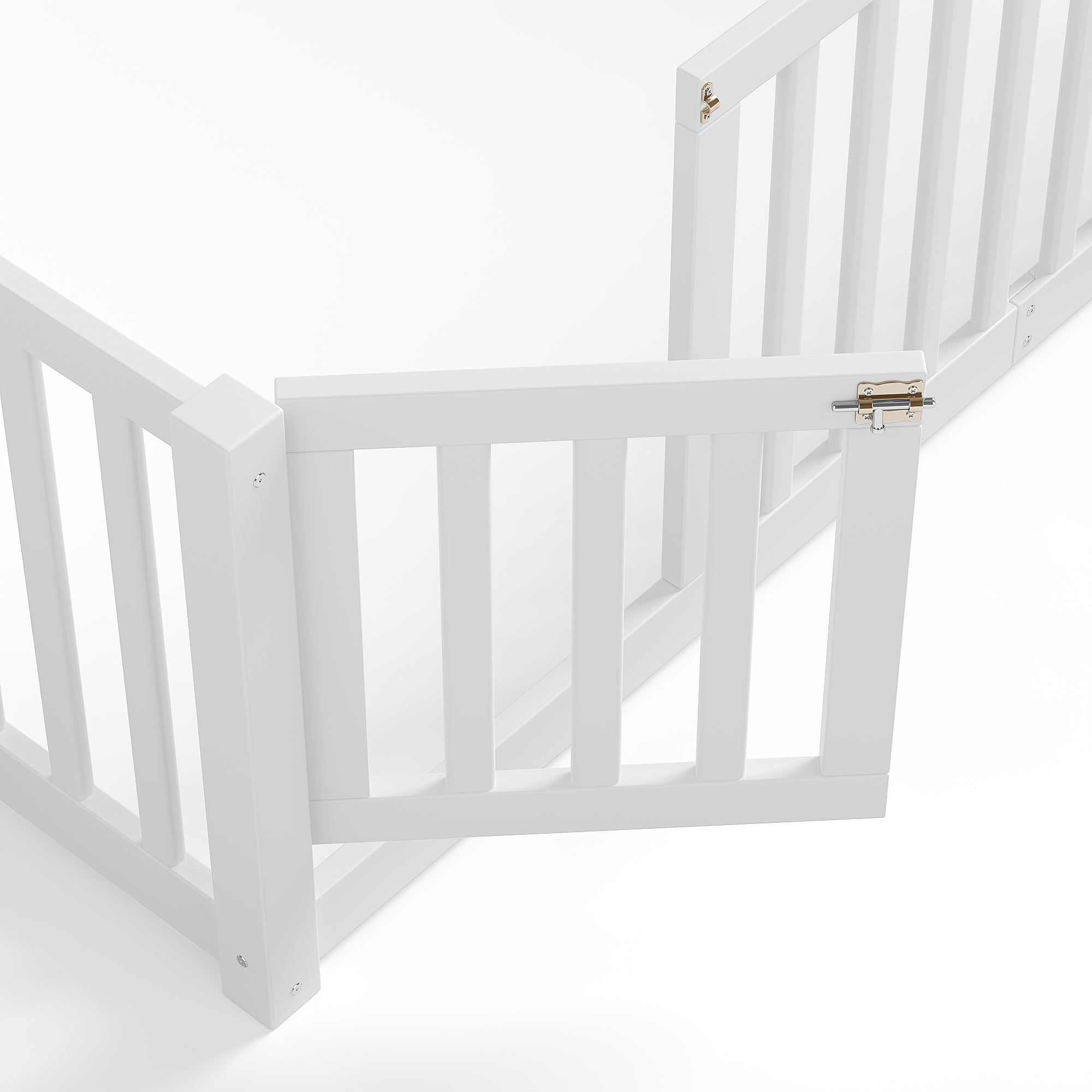 Full Size Bed Floor Bed with Safety Guardrails and Door for Kids,White - Image 5