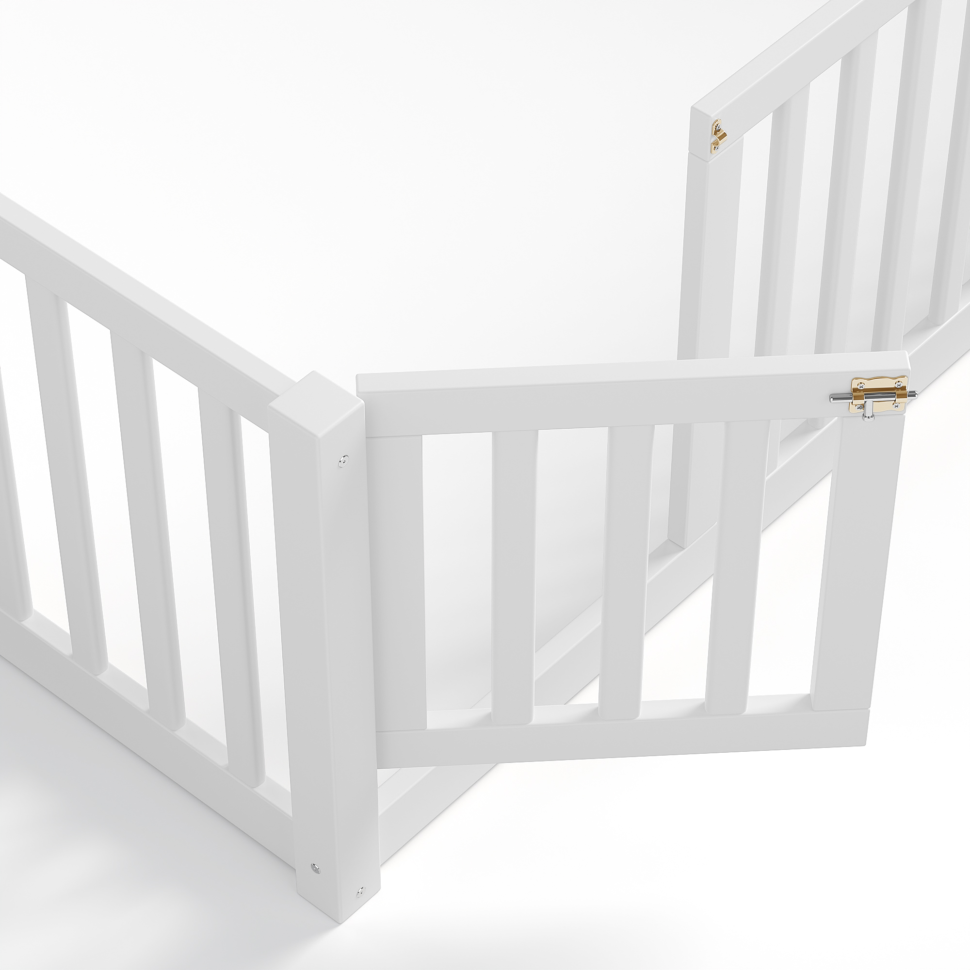 Queen Size Bed Floor Bed with Safety Guardrails and Door for Kids,White - Image 6