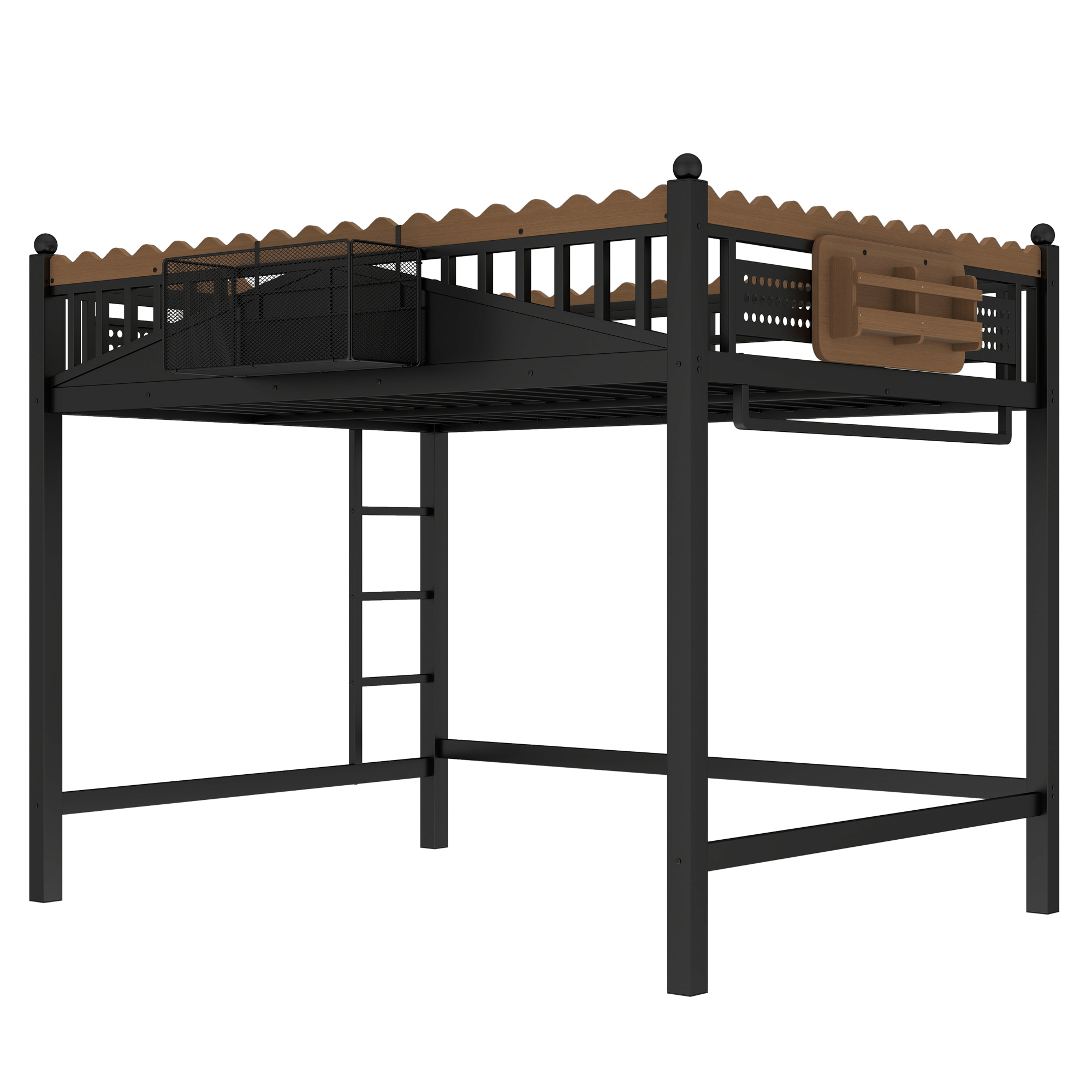 Full Size Loft Bed with Ladders, Metal Loft Bed with Storage Shelves and bookshelf, No Box Spring Needed and Chic Design, Black - Image 5