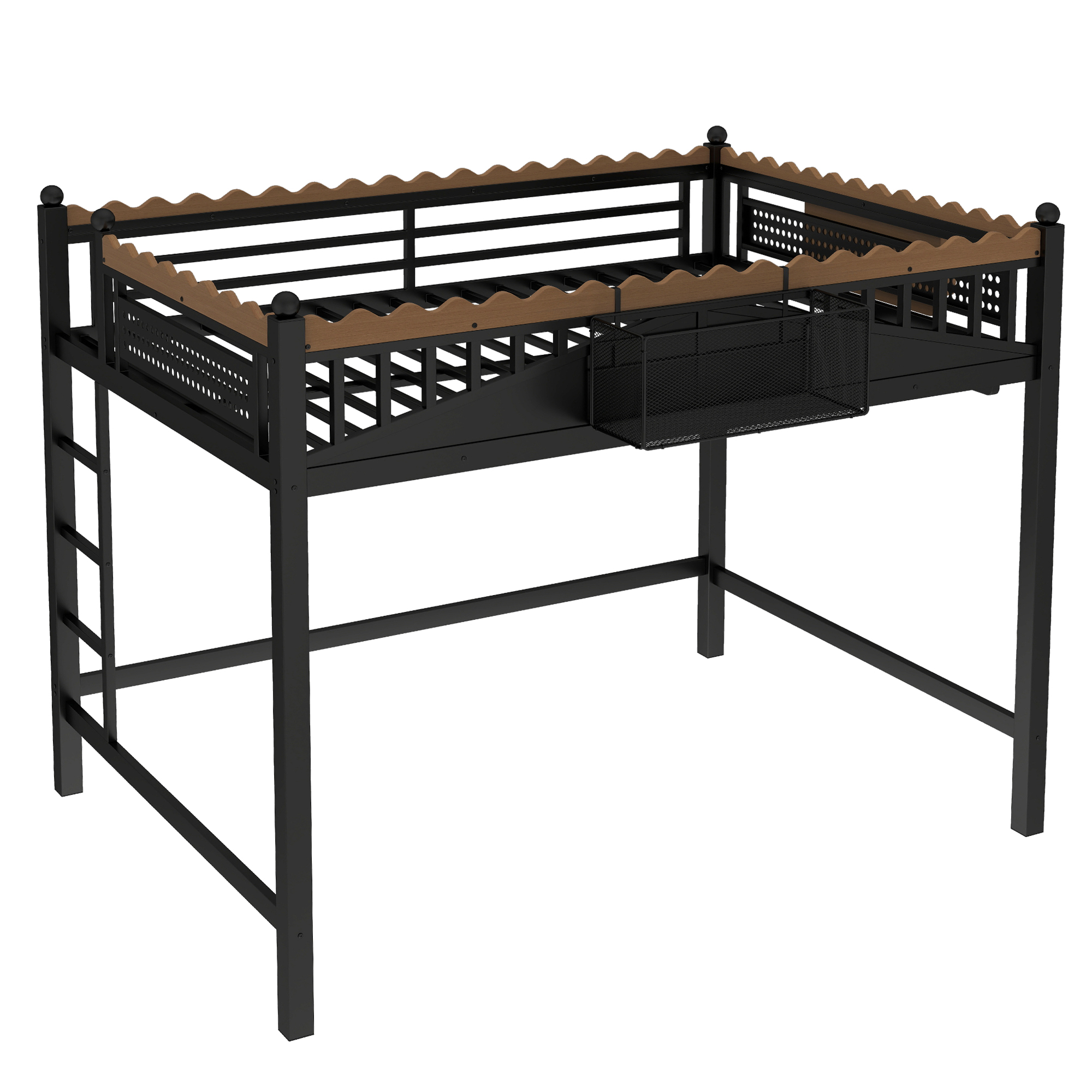 Full Size Loft Bed with Ladders, Metal Loft Bed with Storage Shelves and bookshelf, No Box Spring Needed and Chic Design, Black - Image 6