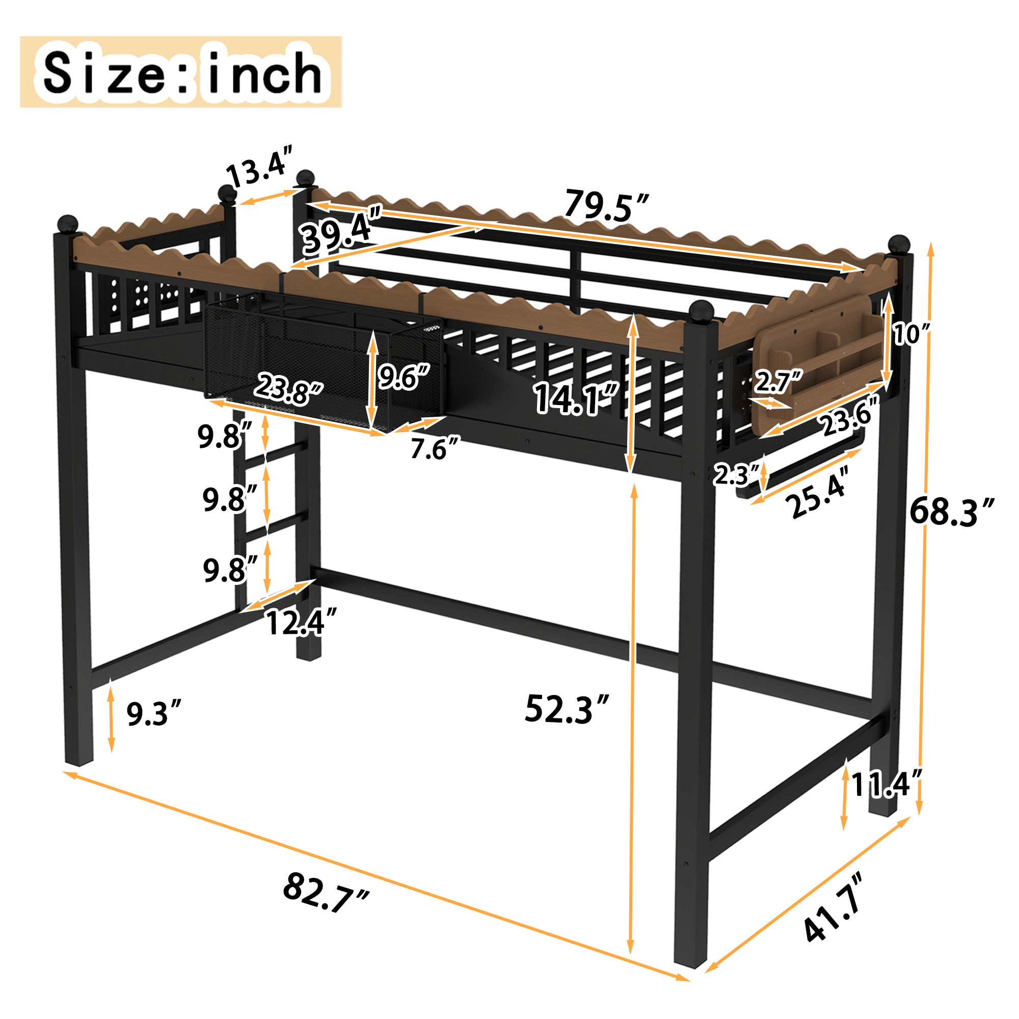 Twin XL Size Loft Bed with Ladders, Metal Loft Bed with Storage Shelves and bookshelf, No Box Spring Needed and Chic Design, Black - Image 4