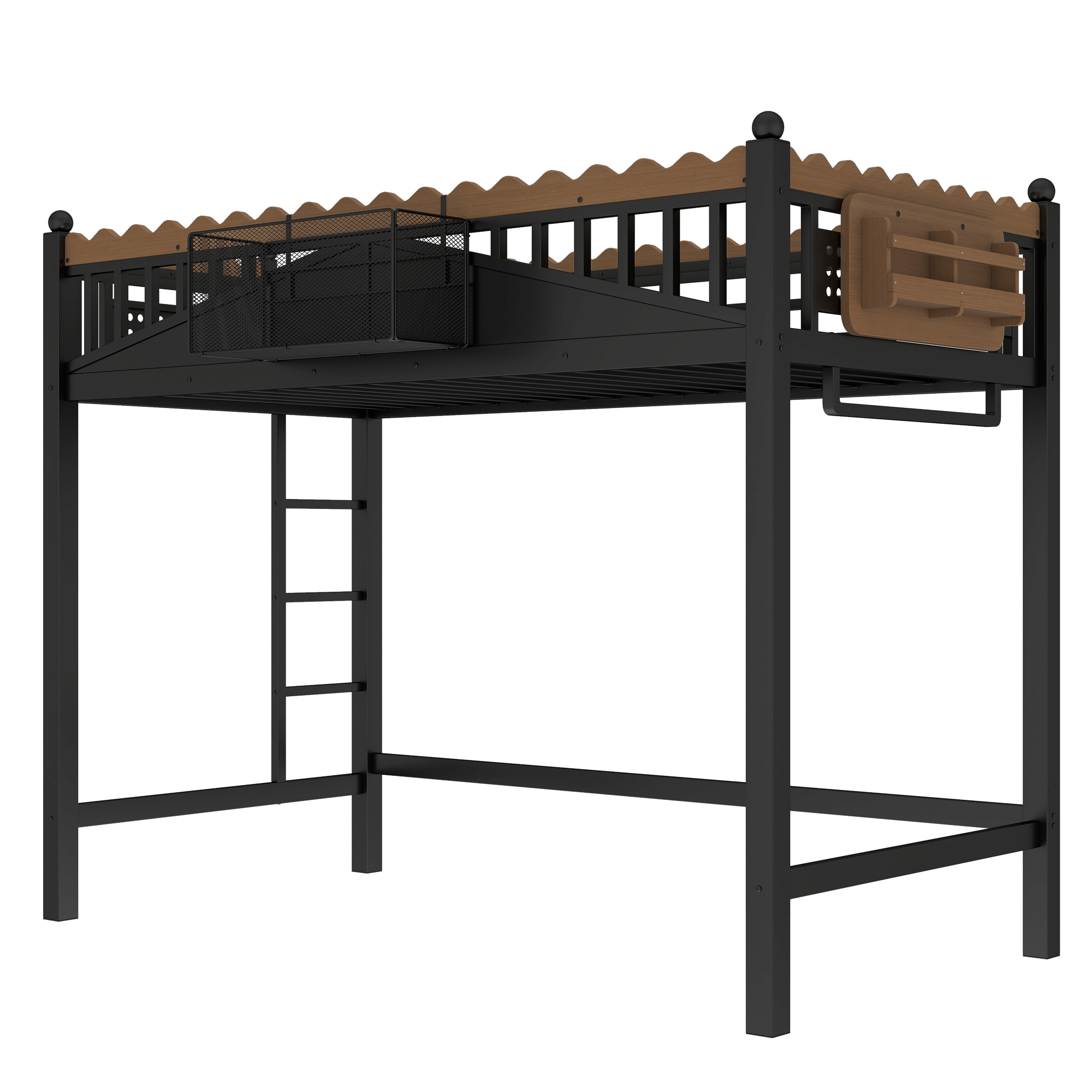 Twin XL Size Loft Bed with Ladders, Metal Loft Bed with Storage Shelves and bookshelf, No Box Spring Needed and Chic Design, Black - Image 5