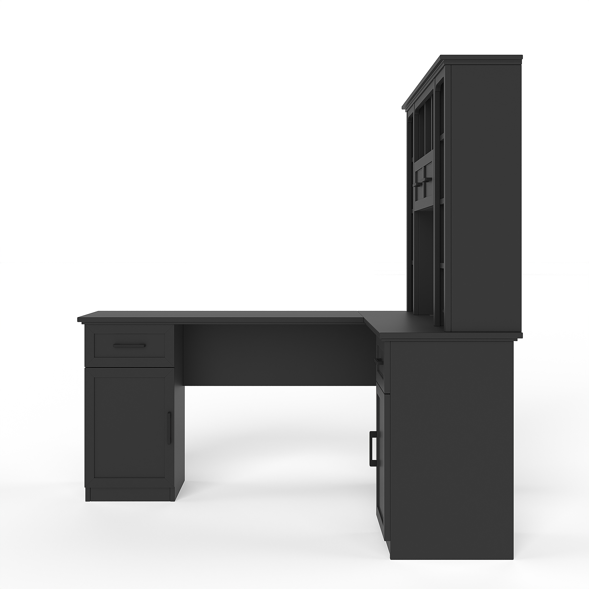 L-shaped computer desk with 2 cabinets and 2 drawers underneath the table, 11 open shelves and a flip-up shelf with storage on the right side, suitable for study, living room and office, Black - Image 6