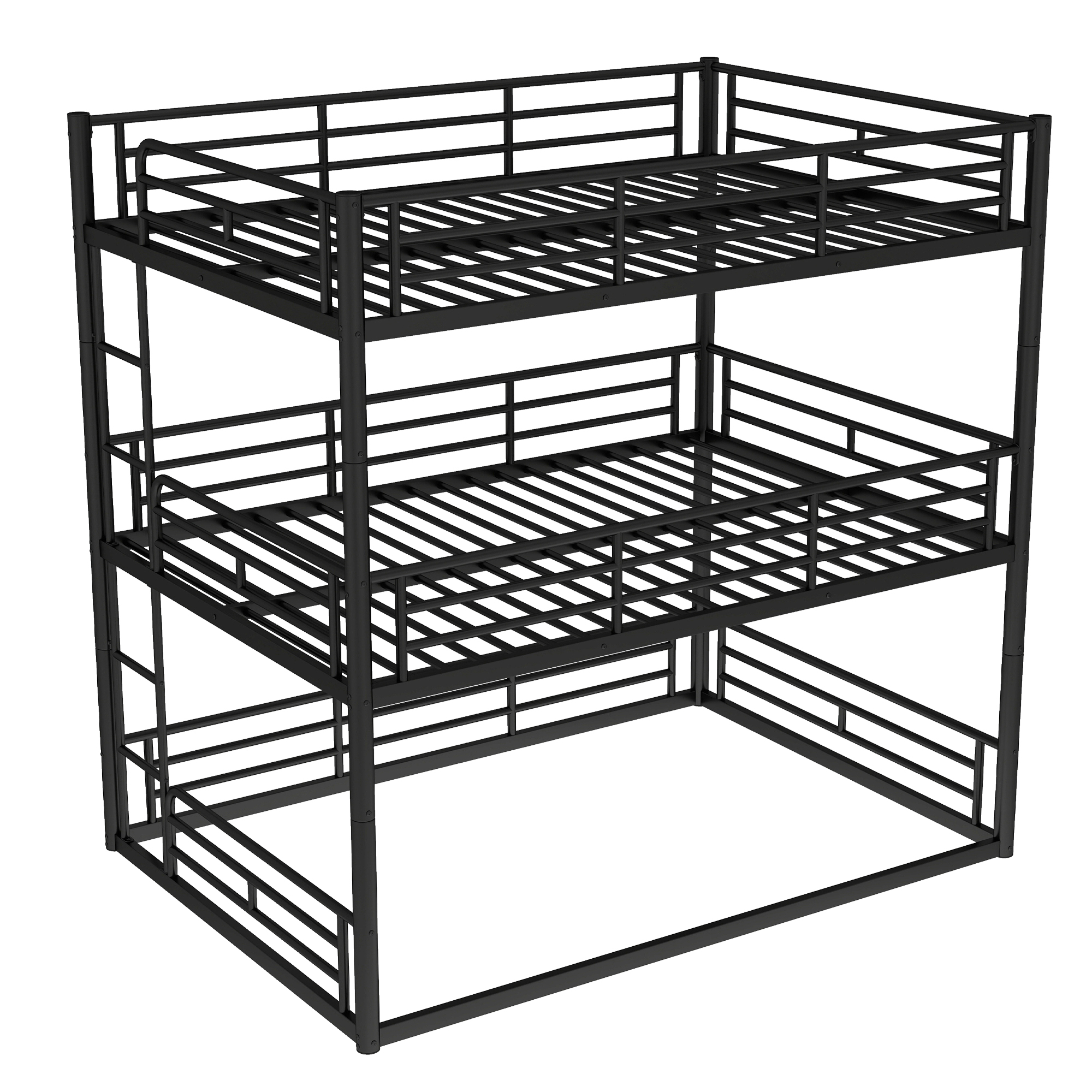 Full over Full over Full Bunk Bed, Metal Triple Bunk Bed with Safety Guardrails, Heavy-duty Bunk Bed with Noise-reduced Design, Black - Image 6