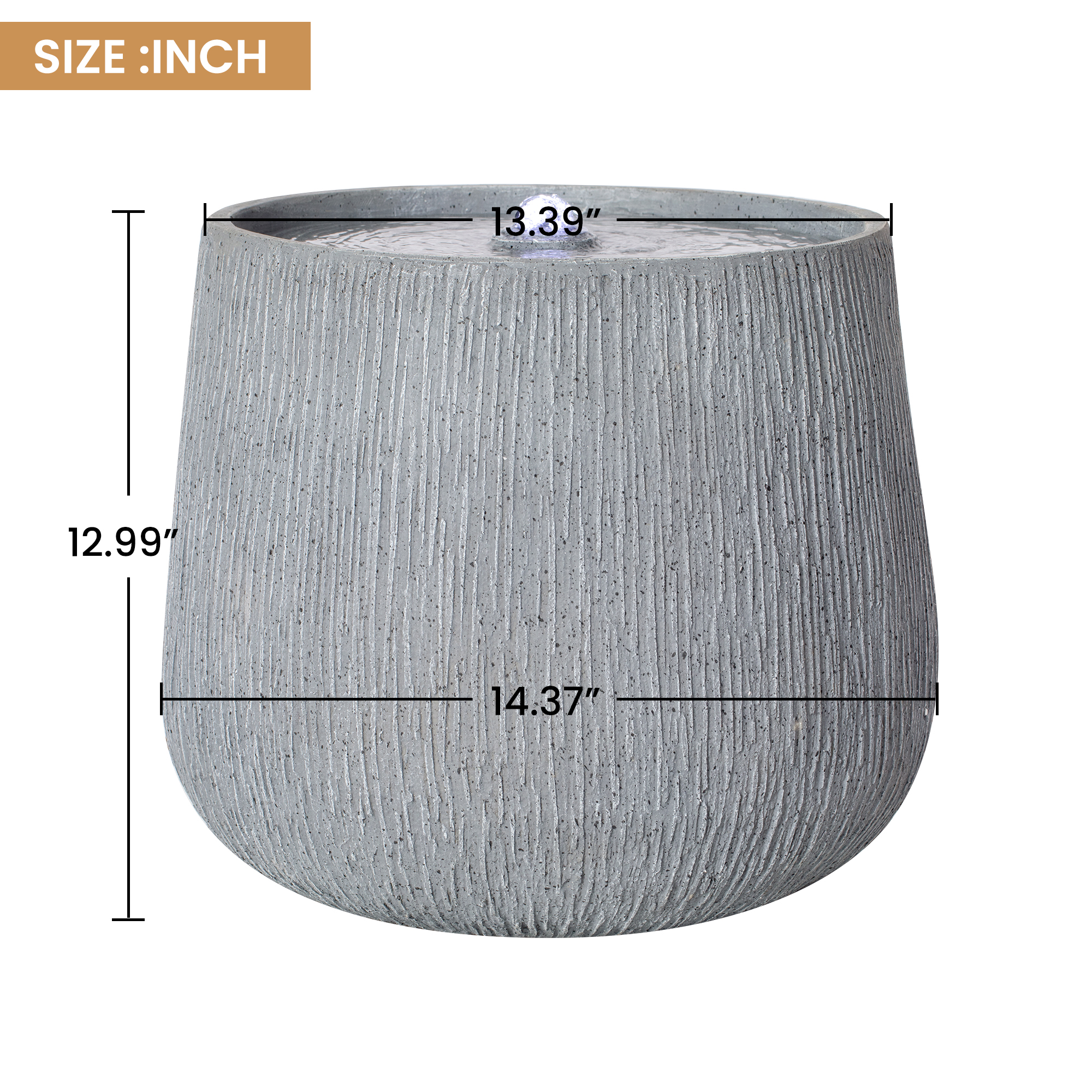 12.99"H Gray Polyresin Outdoor Water Fountain, Bowl-Shaped Water Feature with LED Light for Patio Deck Yard Decor - Image 3