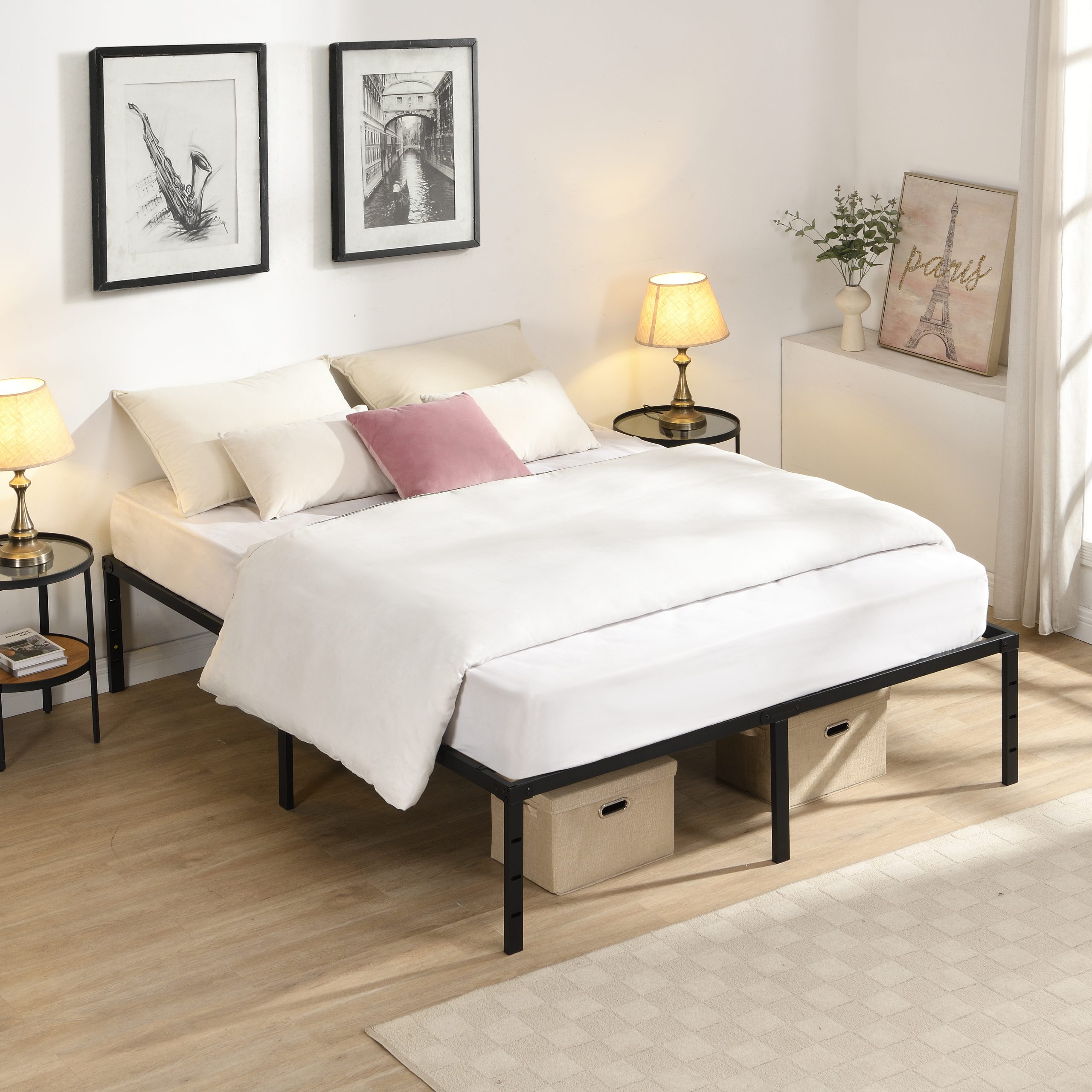 Queen Size Bed Frame , Heavy Duty Metal Bed Frame , Quick & Easy Assembly, No Noise, Black - Image 1