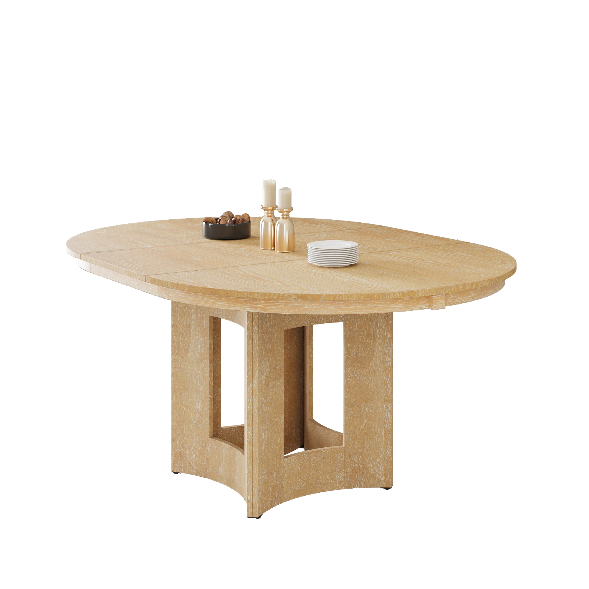 TOPMAX Farmhouse Extendable Round Dining Table with 16inch Removable Leaf for Small Places, Natural - Image 5