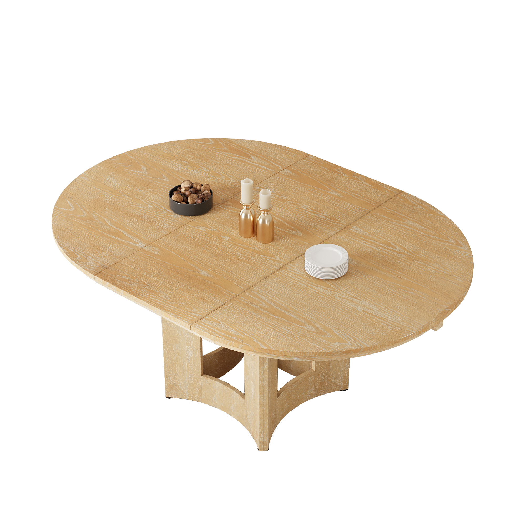 TOPMAX Farmhouse Extendable Round Dining Table with 16inch Removable Leaf for Small Places, Natural - Image 6