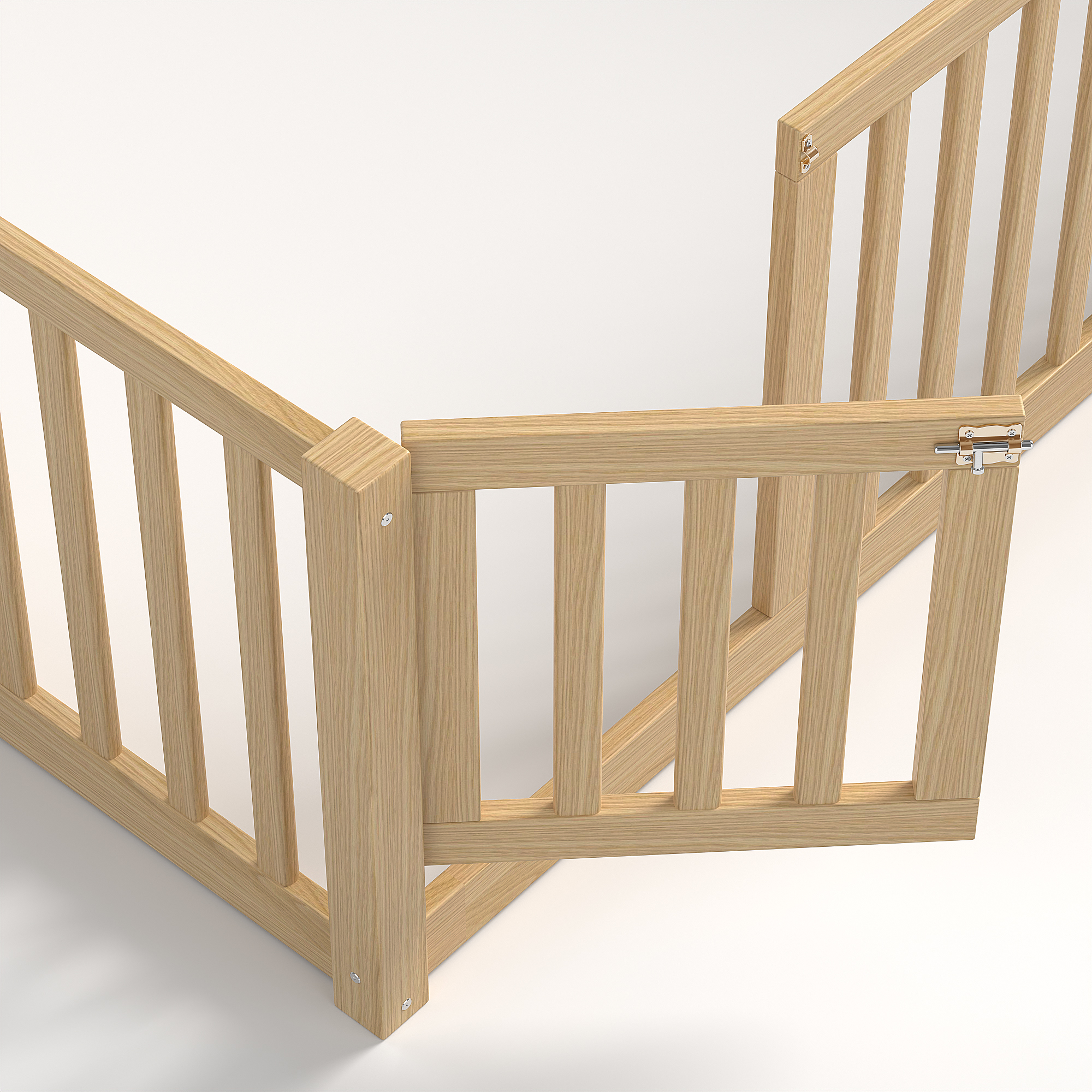 Queen Size Bed Floor Bed with Safety Guardrails and Door for Kids,Natural - Image 5