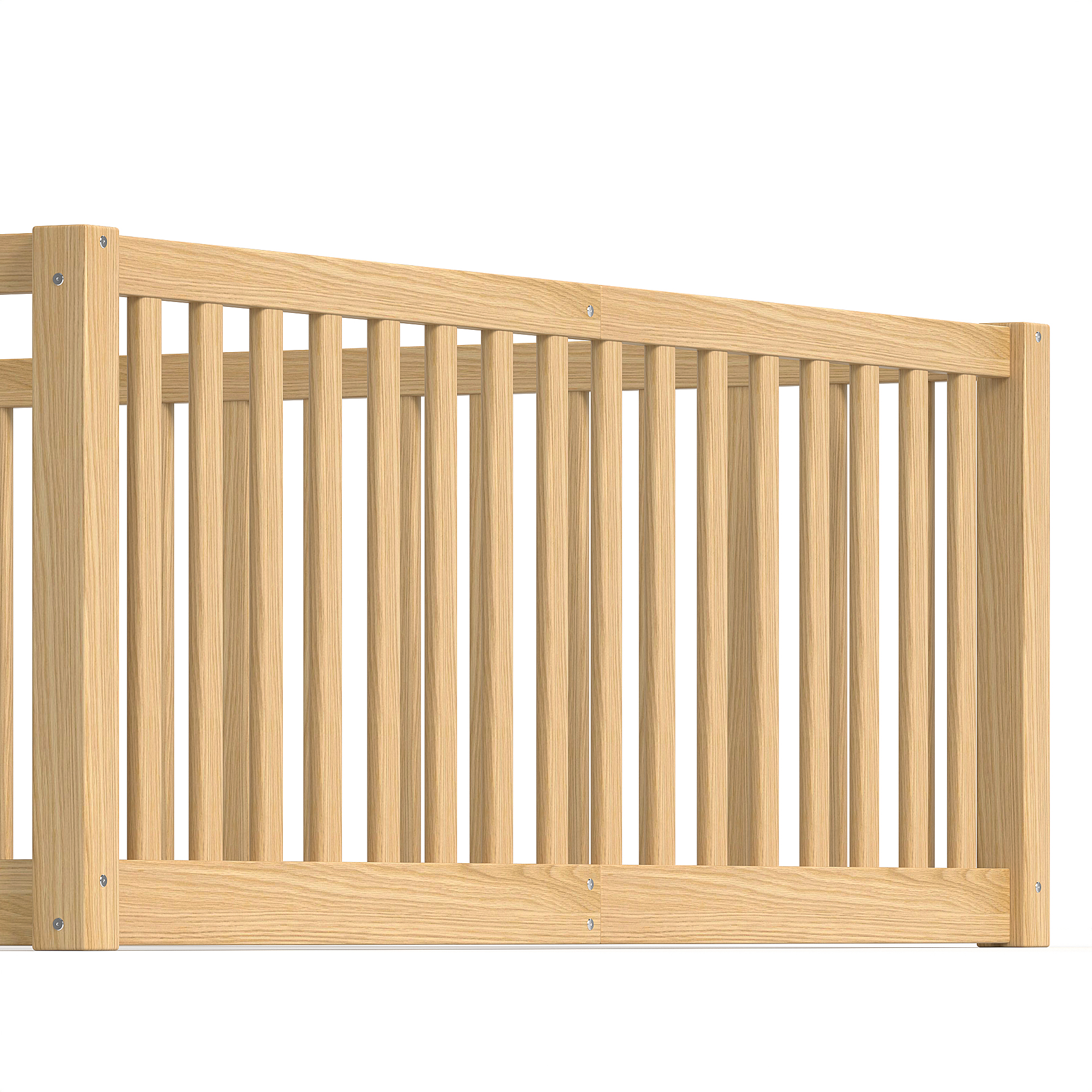 Queen Size Bed Floor Bed with Safety Guardrails and Door for Kids,Natural - Image 6