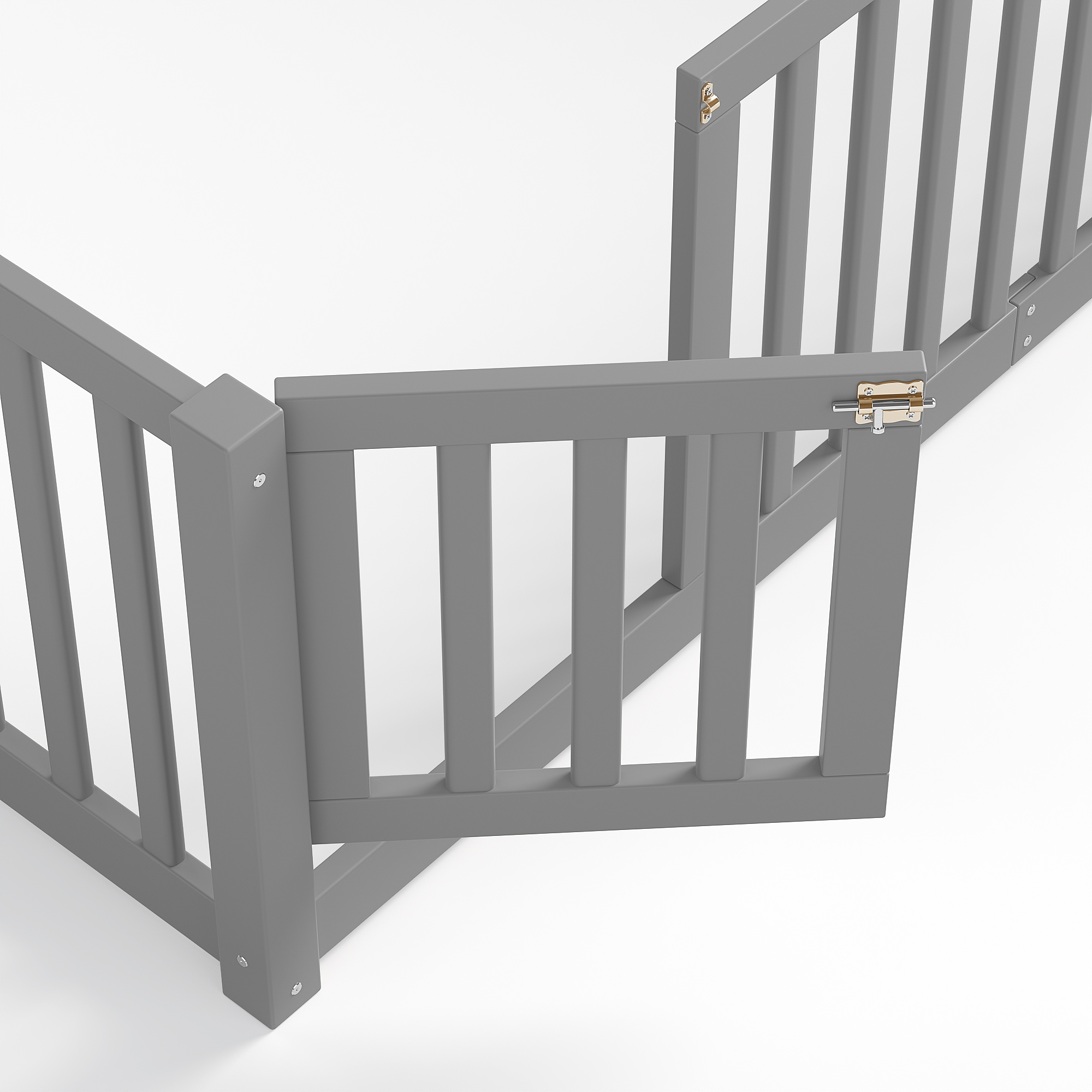 Full Size Bed Floor Bed with Safety Guardrails and Door for Kids,Gray - Image 6