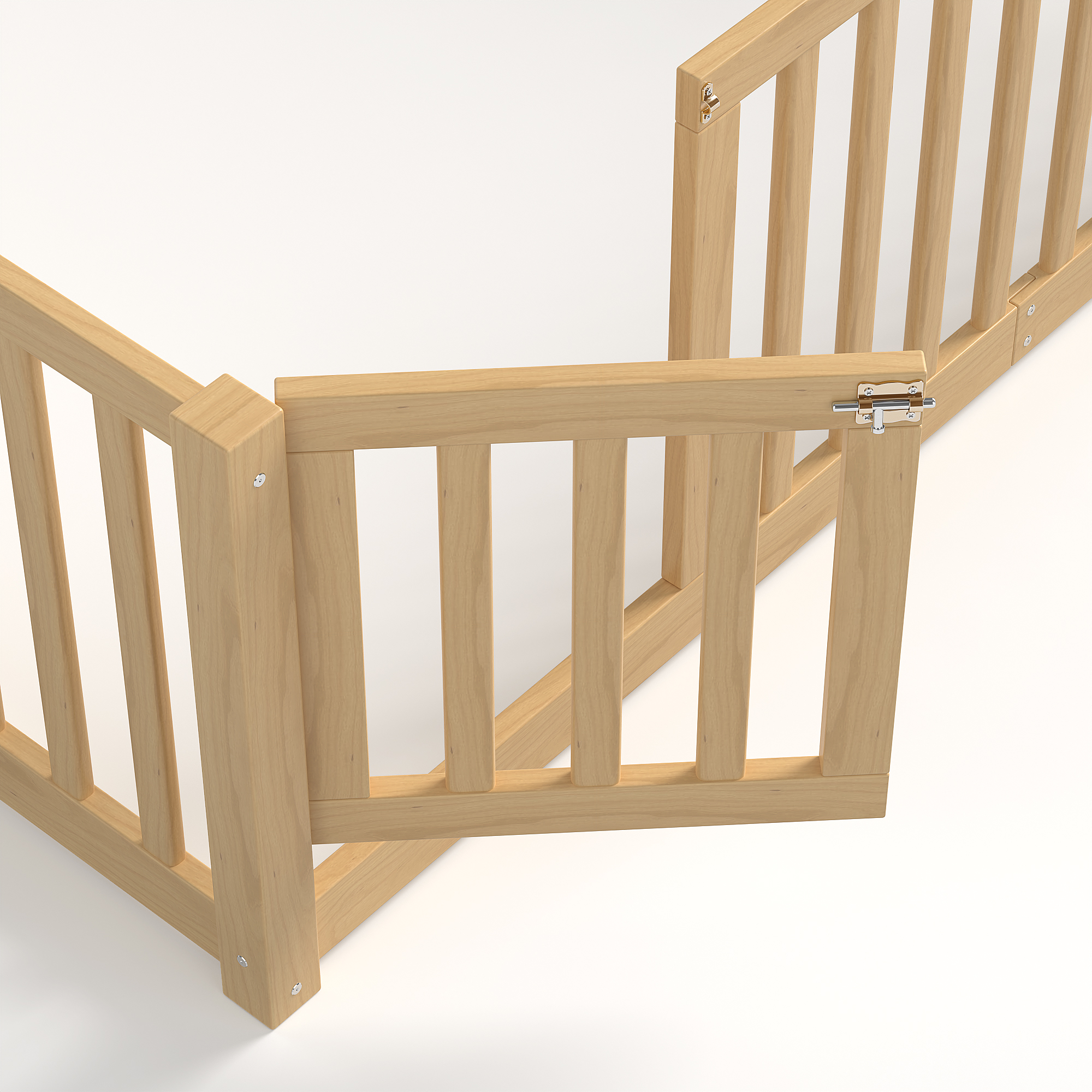 Full Size Bed Floor Bed with Safety Guardrails and Door for Kids,Natural - Image 6