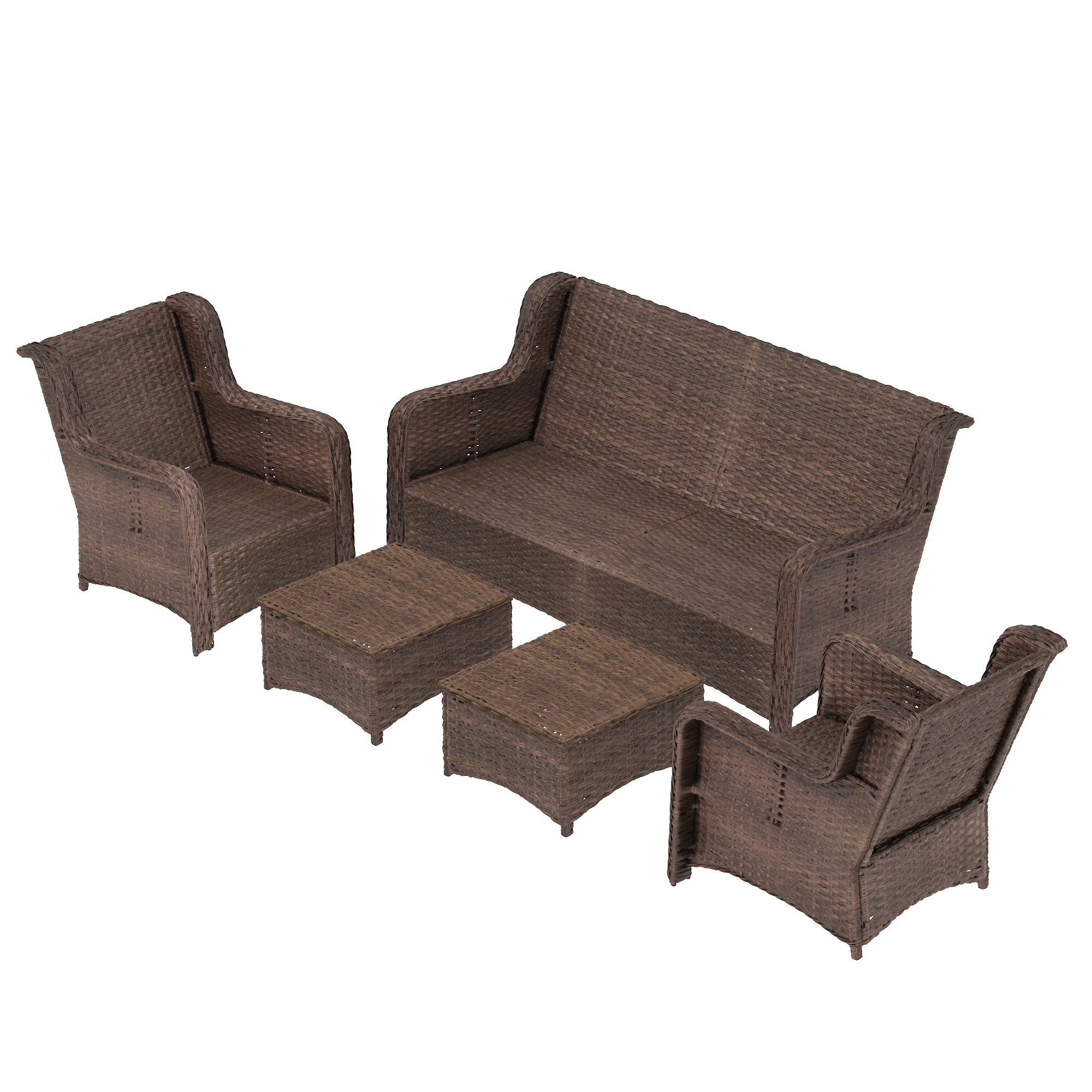 Patio Furniture Set Rattan Outdoor Sectional Conversation Sets 3-Seat Outdoor Couch,2 Single Chair and 2 Ottoman for Lawn, Balcony, Garden, Backyard (Bron-Off White, Set of 5) - Image 3