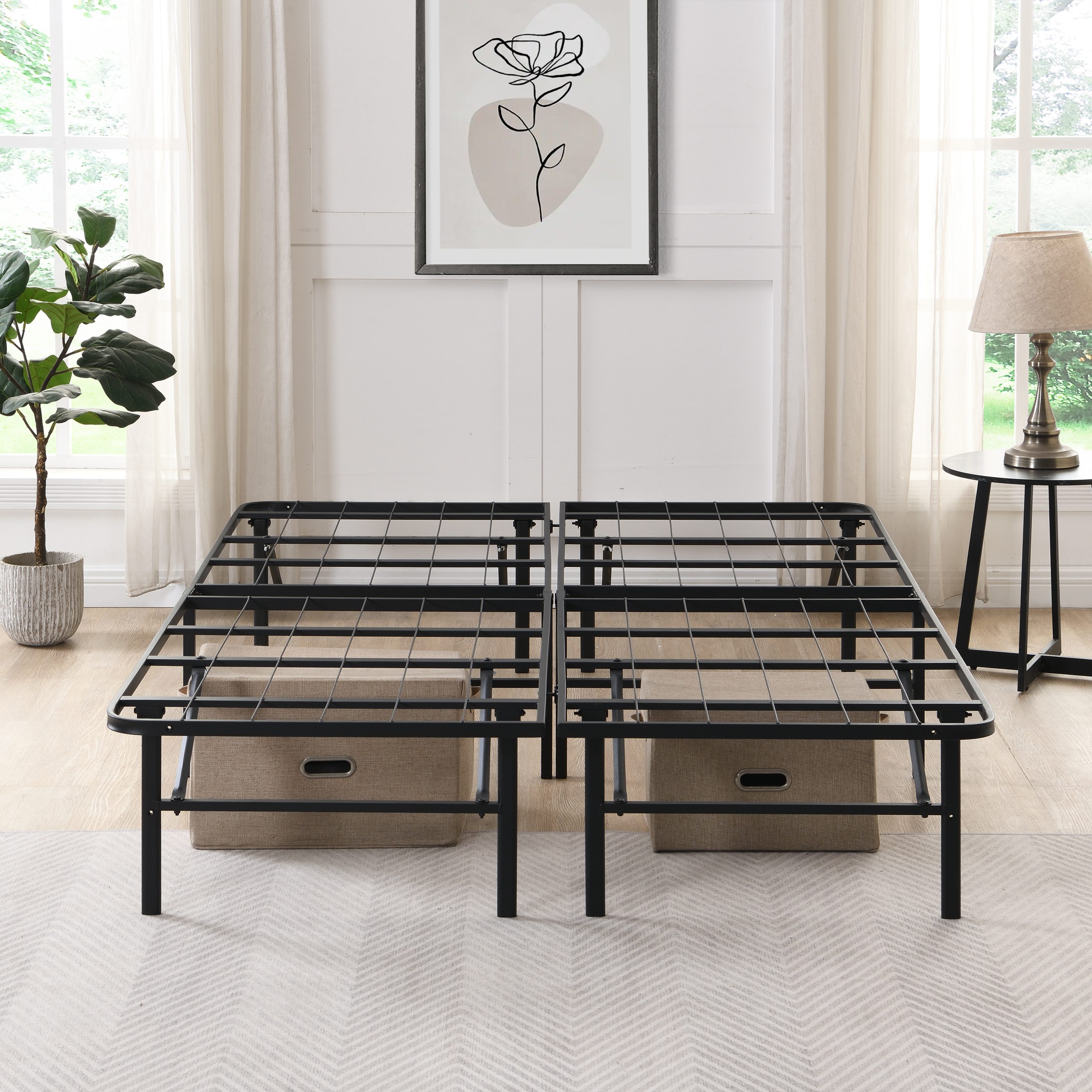 KING Metal Platform Folding Bed Frame 14 Inch High King Size Box Spring Replacement Heavy Duty Steel Slat Easy Assembly Under-Bed Storage,Black - Image 2