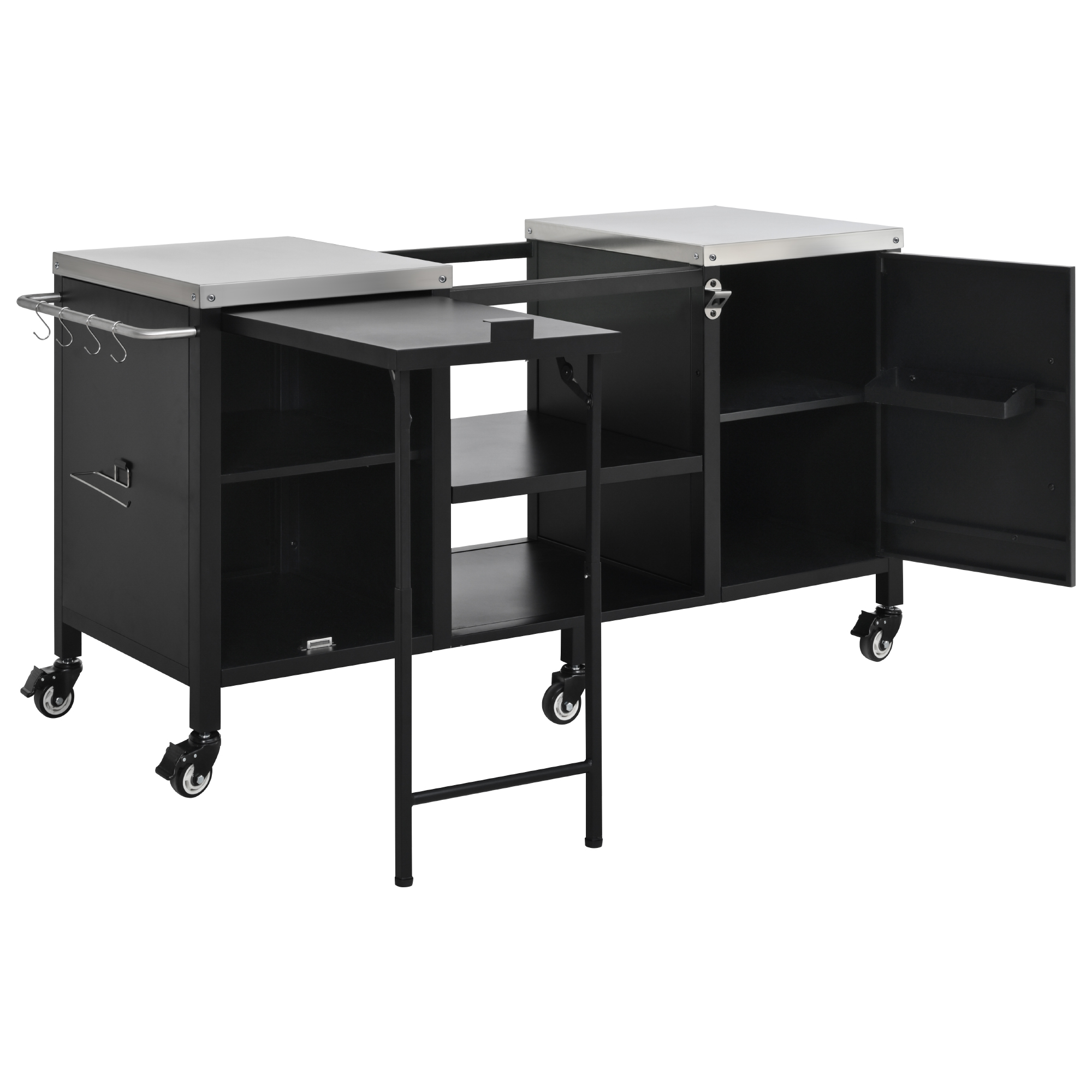 K&K 72.4" Large Grill Table for Large Big Green Egg, Metal Outdoor Grill Cart with Fold-out Prep Table, Adjustable Shelves, Spice Rack, Outdoor Kitchen Island for Big Green Egg, Kamado Joe Classic - Image 2