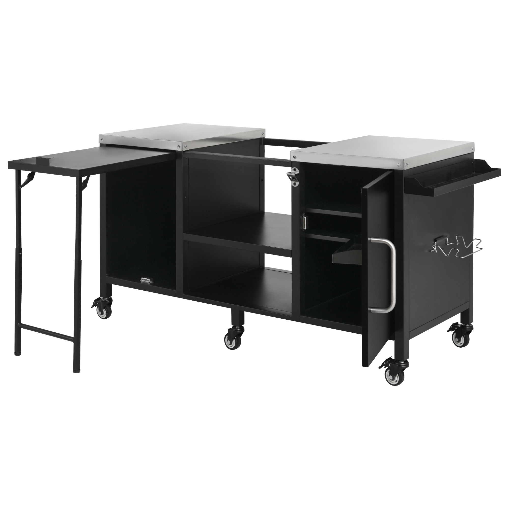 K&K 72.4" Large Grill Table for Large Big Green Egg, Metal Outdoor Grill Cart with Fold-out Prep Table, Adjustable Shelves, Spice Rack, Outdoor Kitchen Island for Big Green Egg, Kamado Joe Classic - Image 3