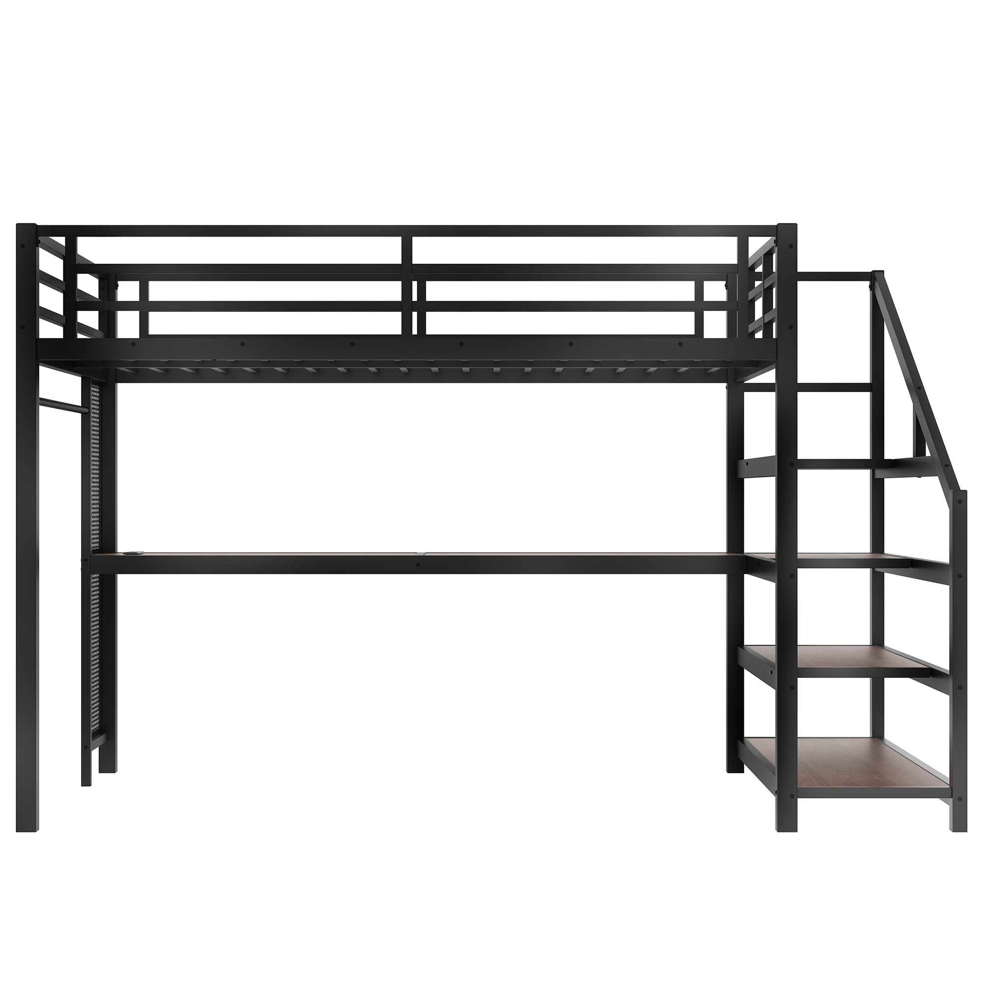 Queen Loft Bed with Desk and Storage Stairs, Metal Loft Beds with LED Lights, USB Ports, Multifunctional Iron Nets, No Spring Box Needed and Noise-free, Black - Image 6