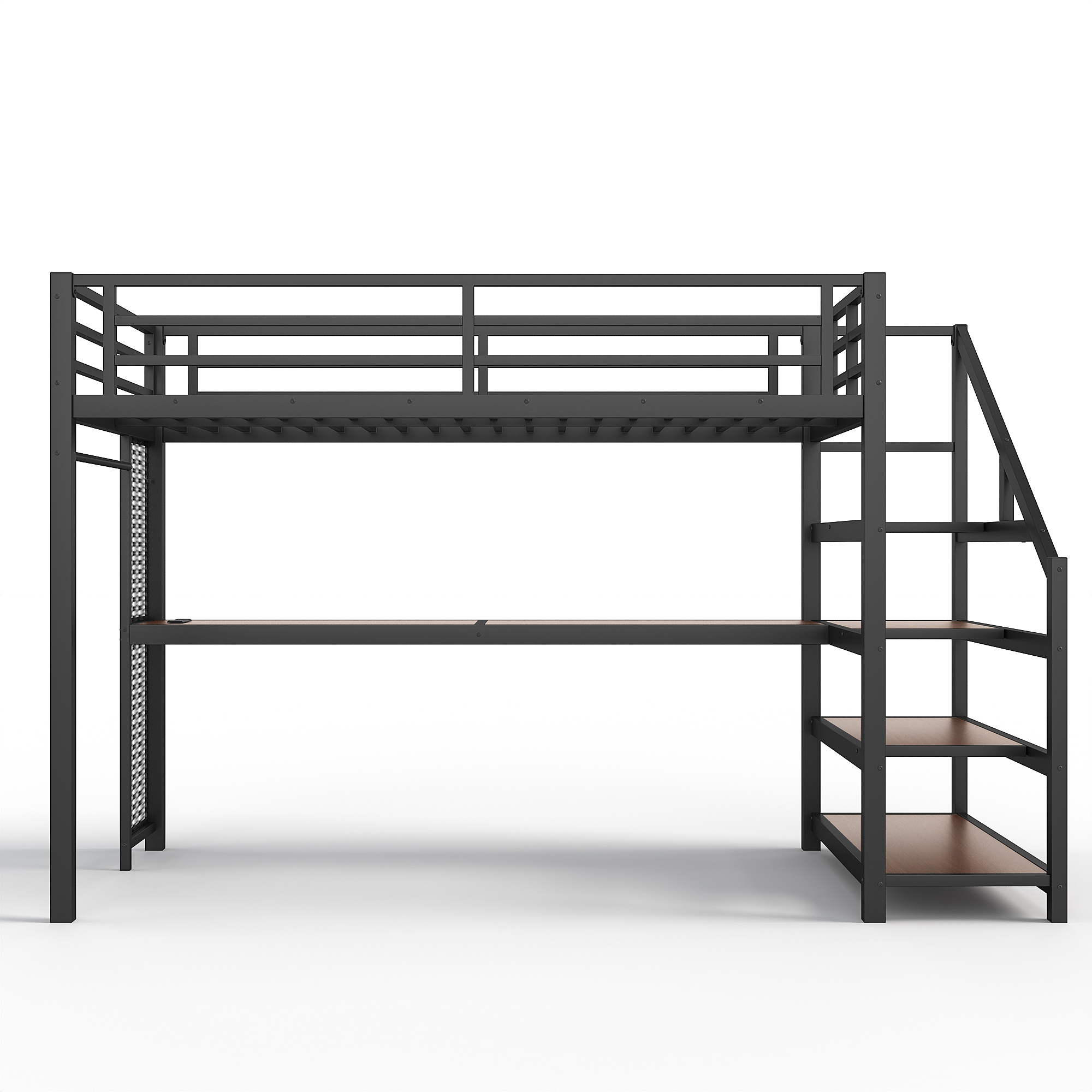 Twin XL Loft Bed with Desk and Storage Stairs, Metal Loft Beds with LED Lights, USB Ports, Multifunctional Iron Nets, No Spring Box Needed and Noise-free, Black - Image 6