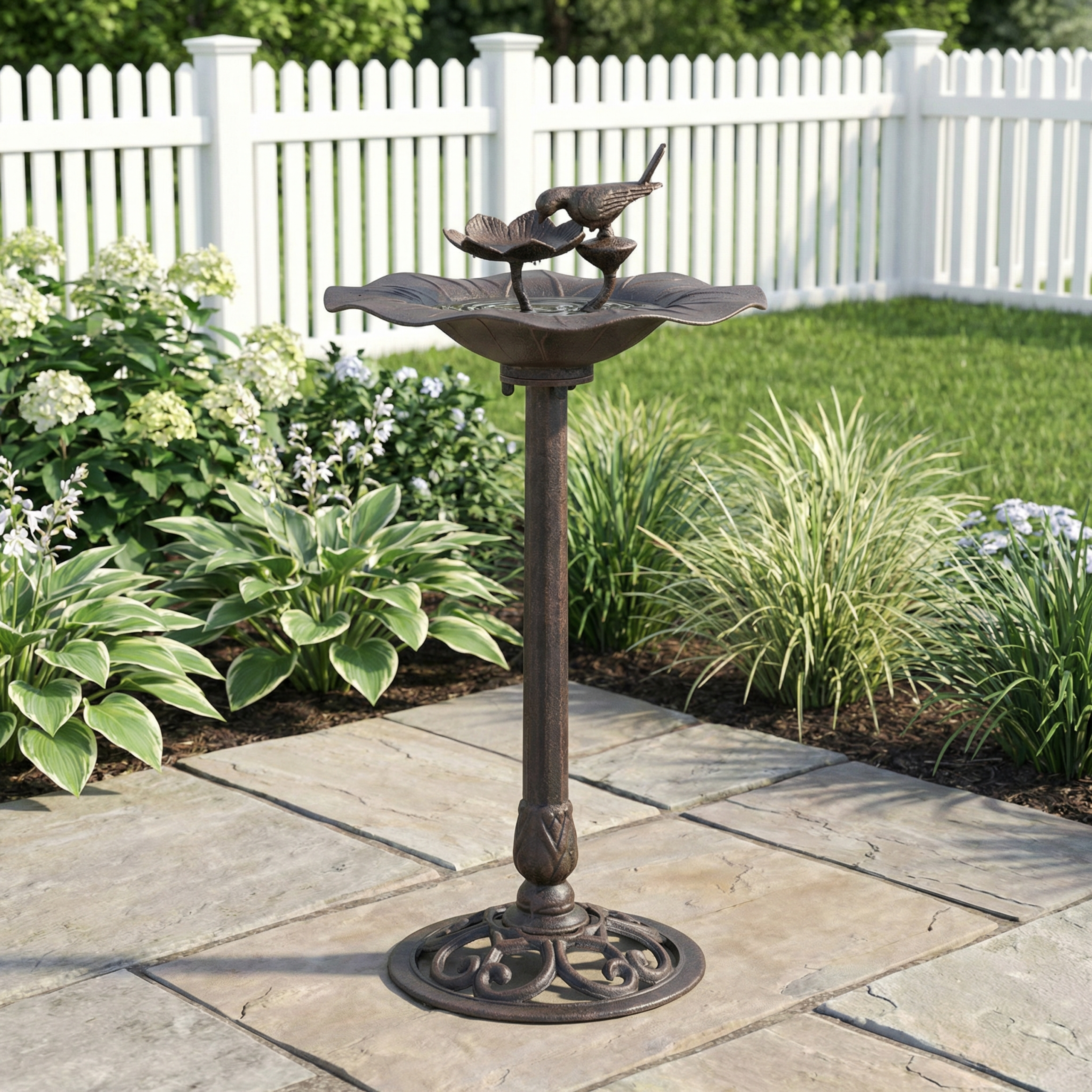 Lancaster Outdoor Aluminum and Iron Top Bird Bath with Iron Base, Bronze - Image 1