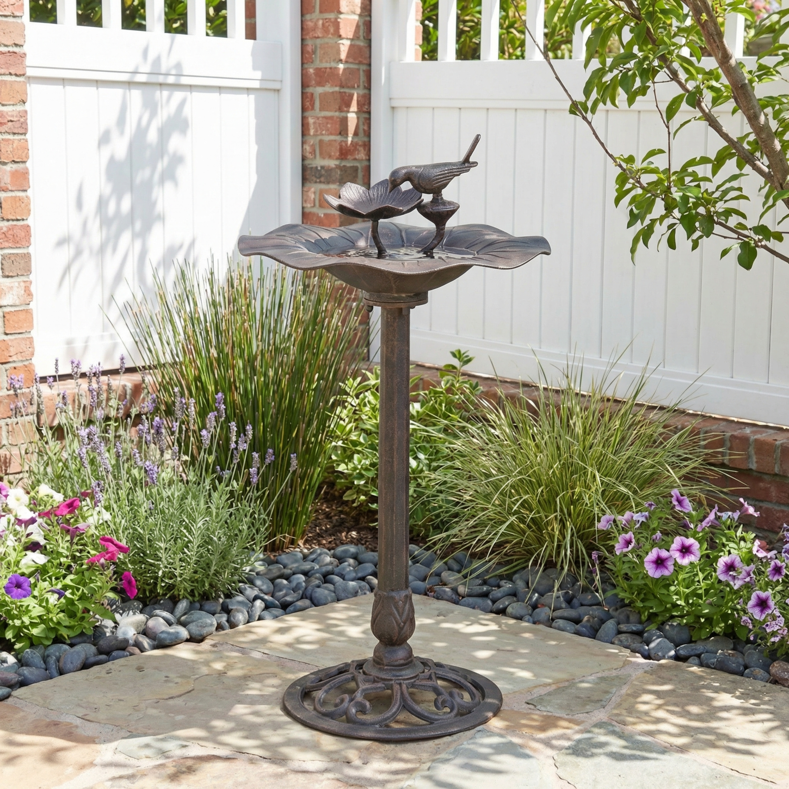 Lancaster Outdoor Aluminum and Iron Top Bird Bath with Iron Base, Bronze - Image 2