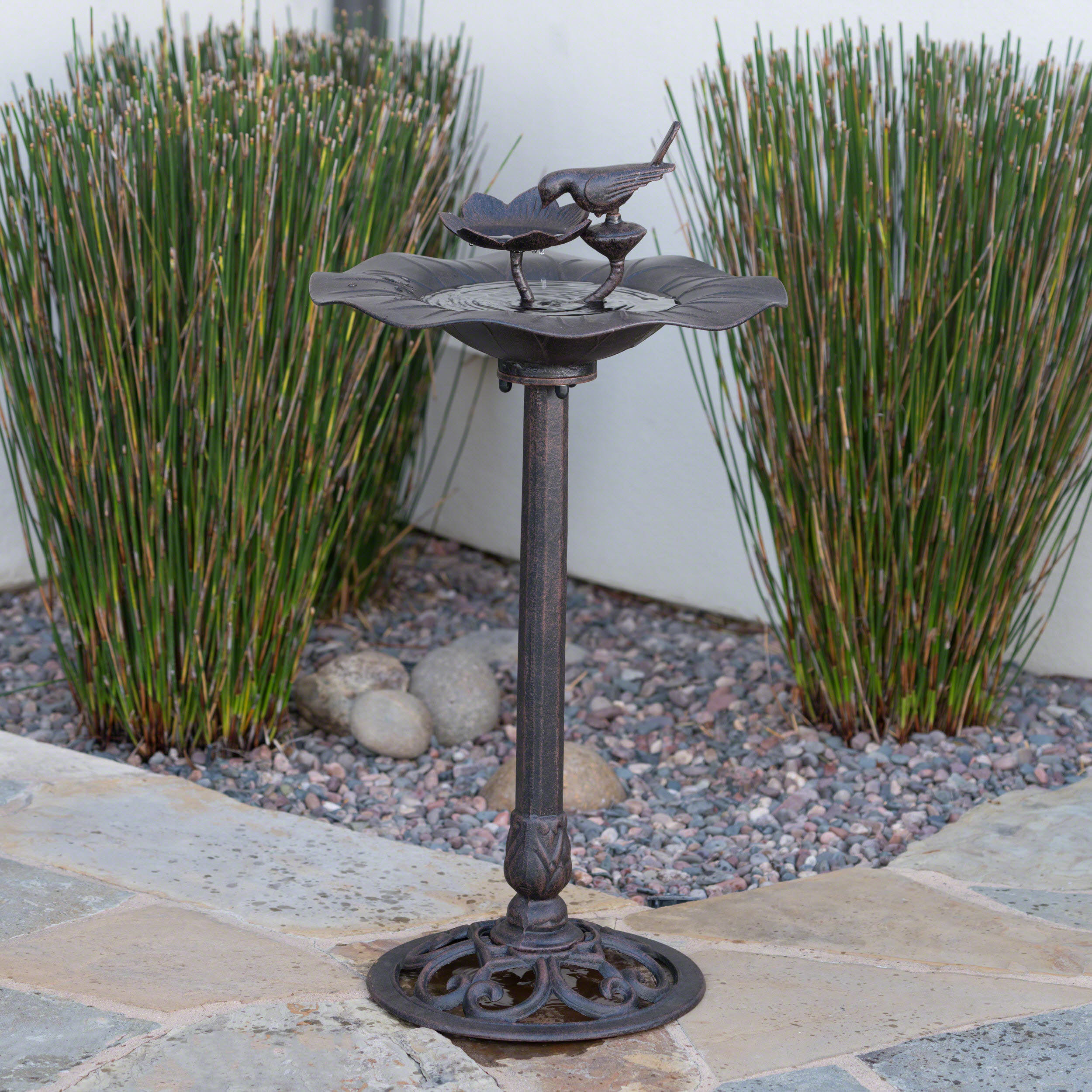 Lancaster Outdoor Aluminum and Iron Top Bird Bath with Iron Base, Bronze - Image 4