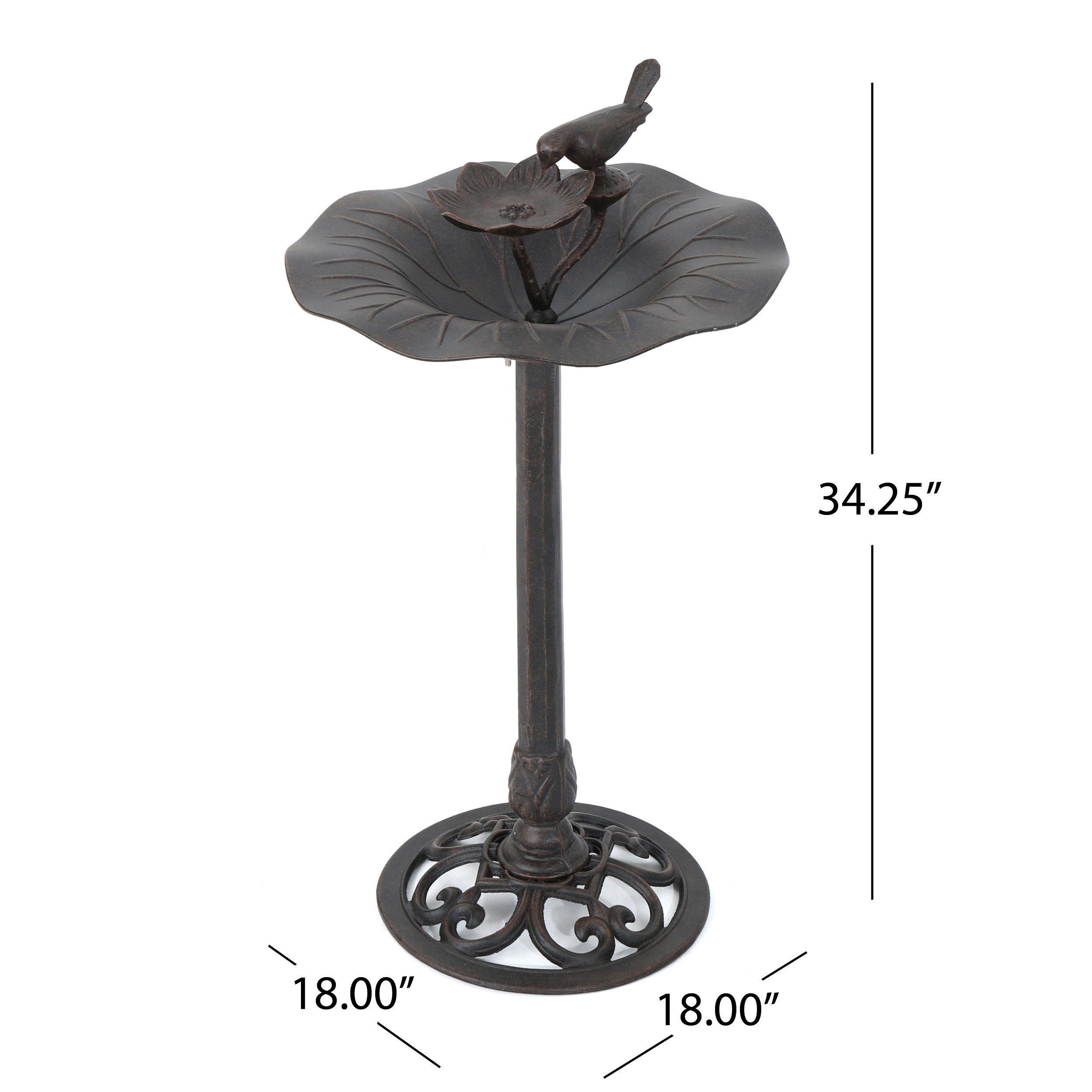 Lancaster Outdoor Aluminum and Iron Top Bird Bath with Iron Base, Bronze - Image 6