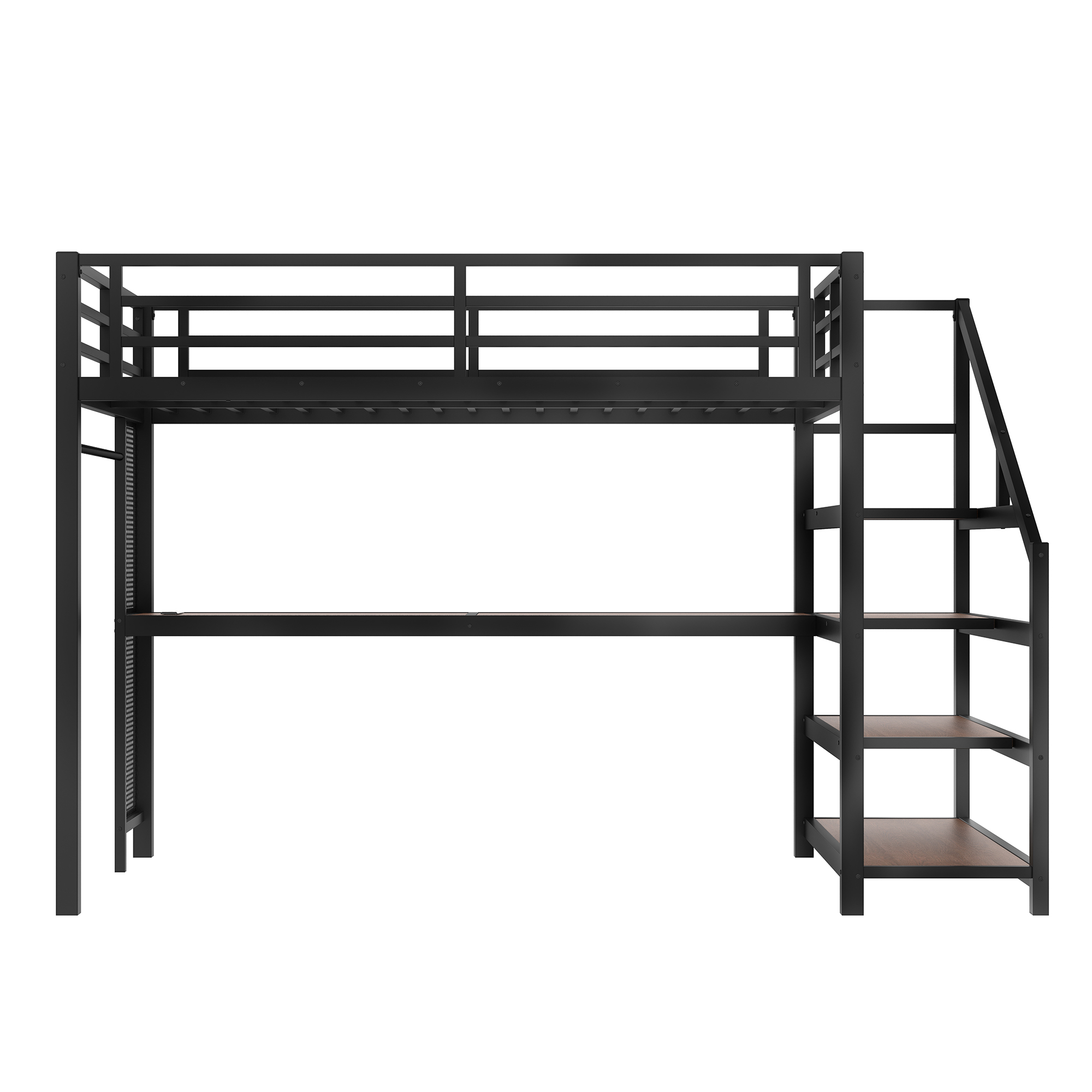 Full Loft Bed with Desk and Storage Stairs, Metal Loft Beds with LED Lights, USB Ports, Multifunctional Iron Nets, No Spring Box Needed and Noise-free, Black - Image 6