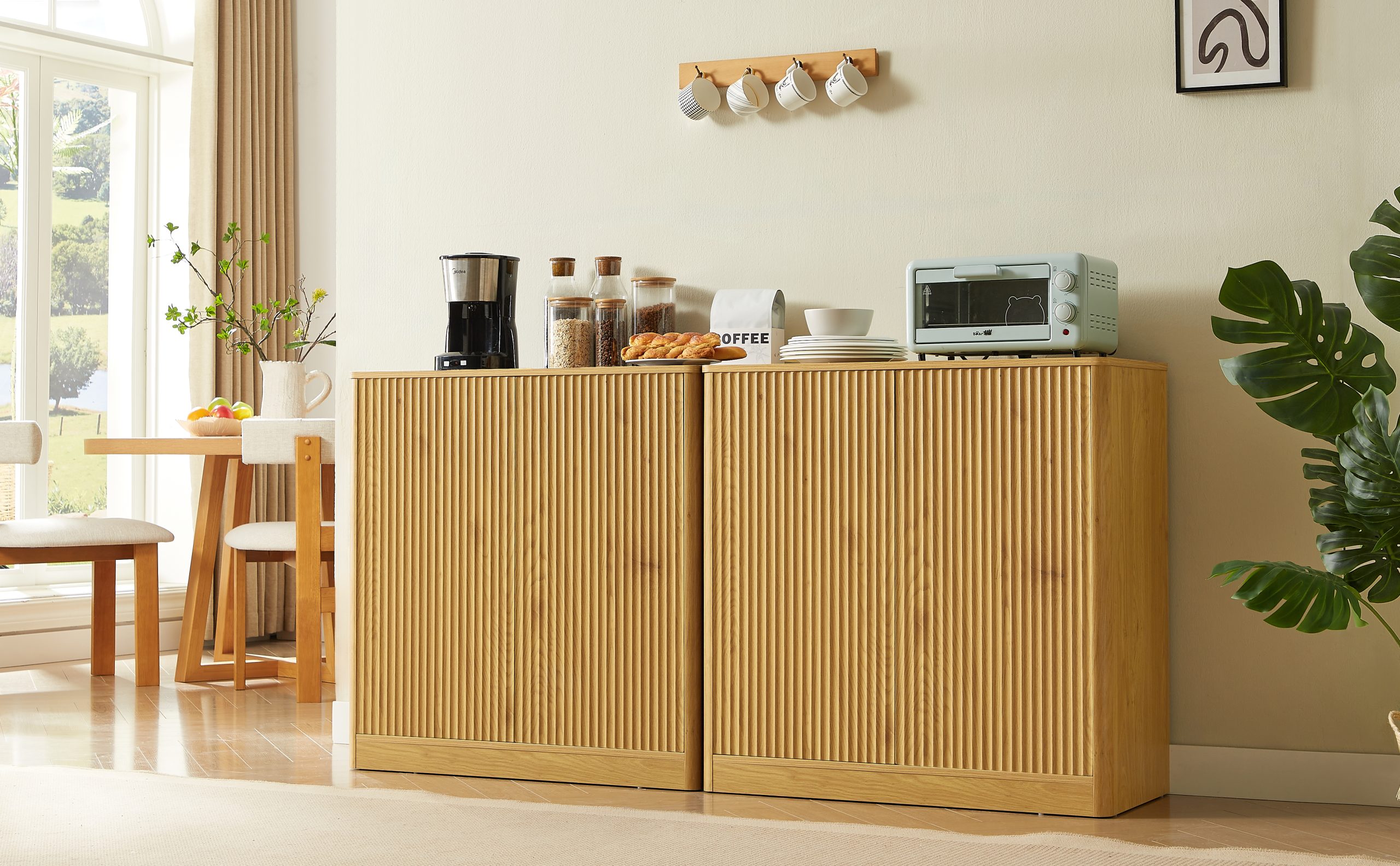 34.3" modern wavy sideboard, curved contour design storage cabinet, 2-door cabinet with storage function, suitable for kitchen/bedroom/living room, Natural, 34.3"L x 15.7"W x 34.3"H - Image 5