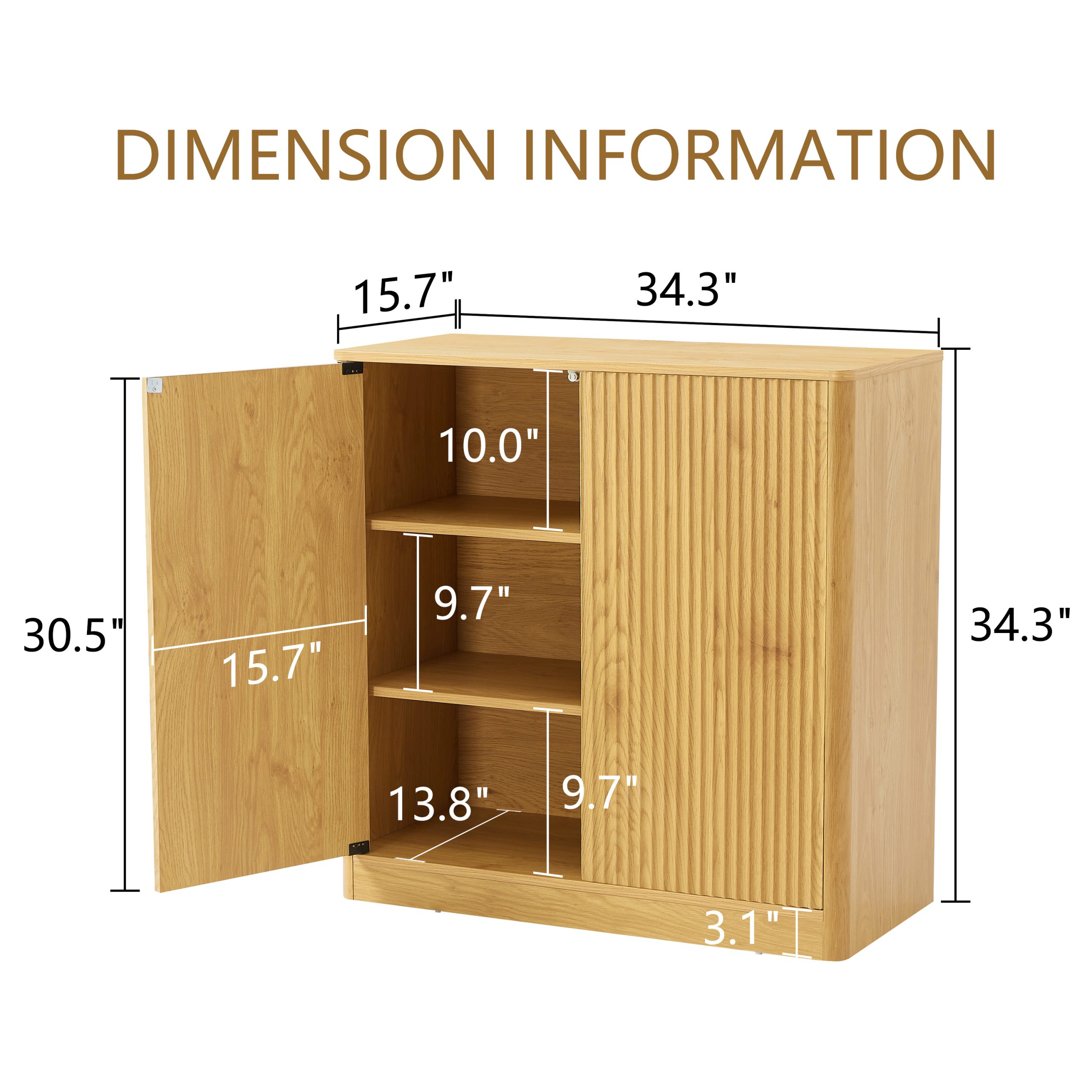 34.3" modern wavy sideboard, curved contour design storage cabinet, 2-door cabinet with storage function, suitable for kitchen/bedroom/living room, Natural, 34.3"L x 15.7"W x 34.3"H - Image 6