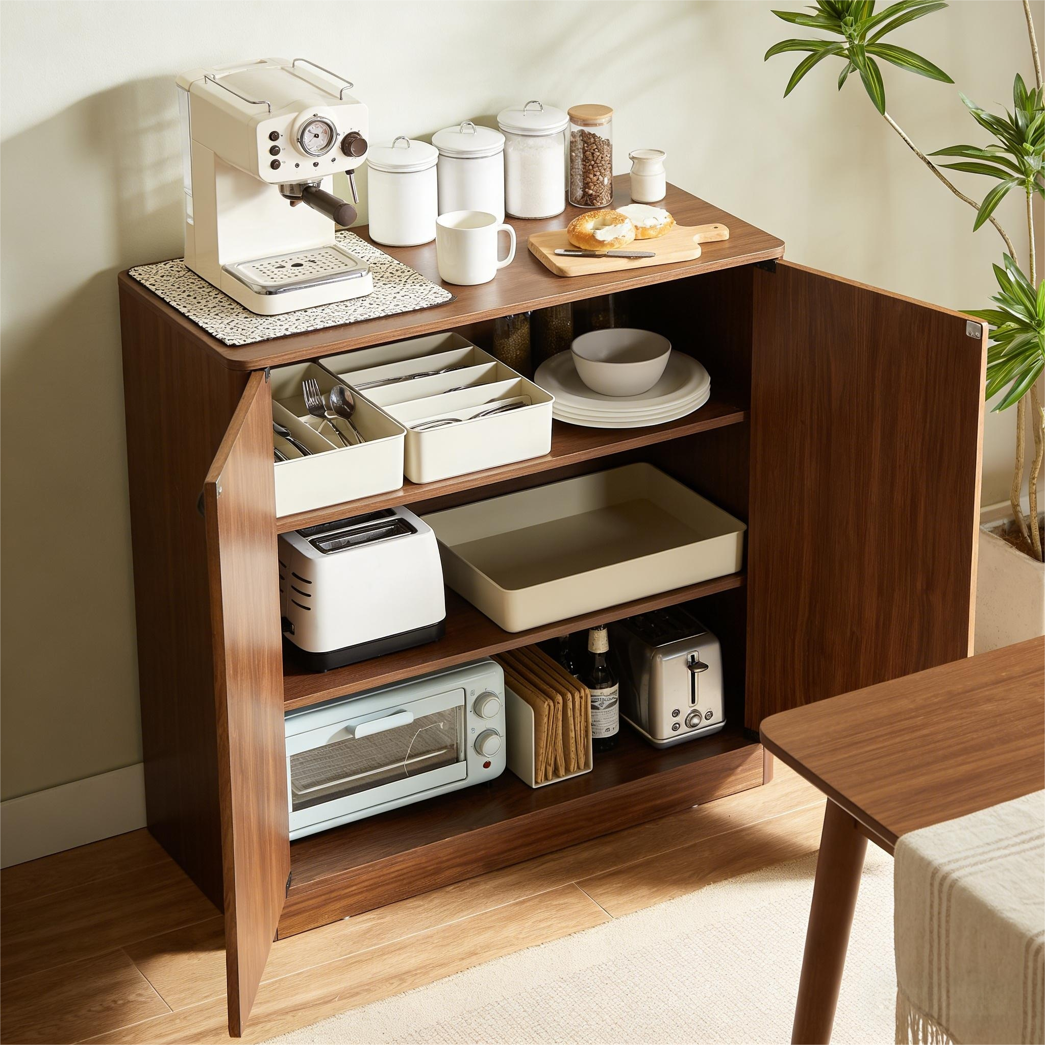 34.3" modern wavy sideboard, curved contour design storage cabinet, 2-door cabinet with storage function, suitable for kitchen/bedroom/living room, Walnut, 34.3"L x 15.7"W x 34.3"H - Image 4