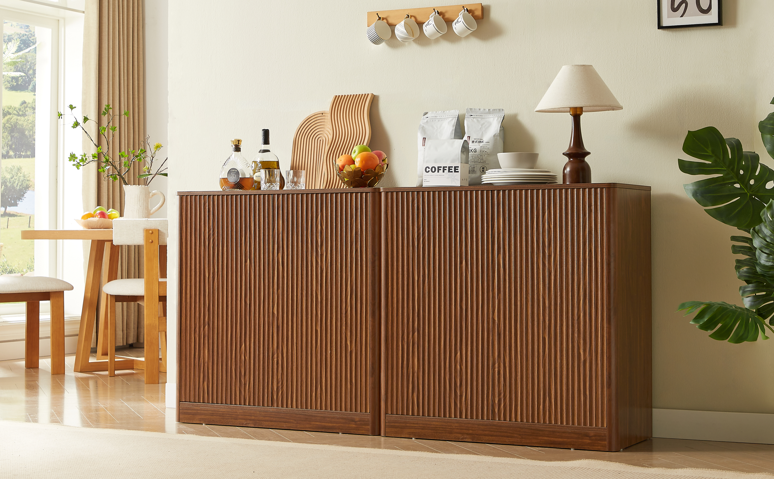34.3" modern wavy sideboard, curved contour design storage cabinet, 2-door cabinet with storage function, suitable for kitchen/bedroom/living room, Walnut, 34.3"L x 15.7"W x 34.3"H - Image 6
