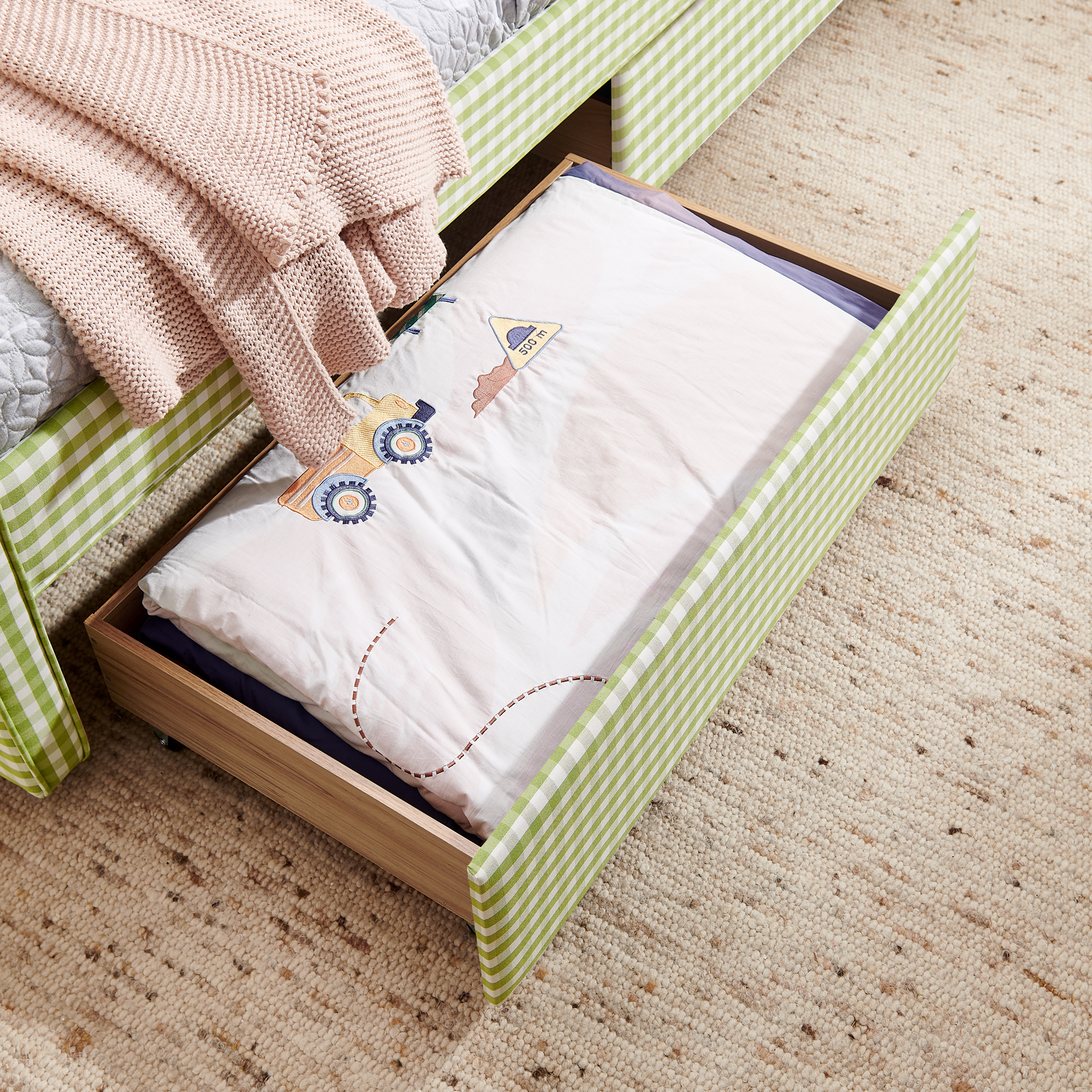 Twin Size Cozy Gingham Daybed with Two Storage Drawers, with USB Port and Adorable Wave Shaped, Linen Fabric - Image 6