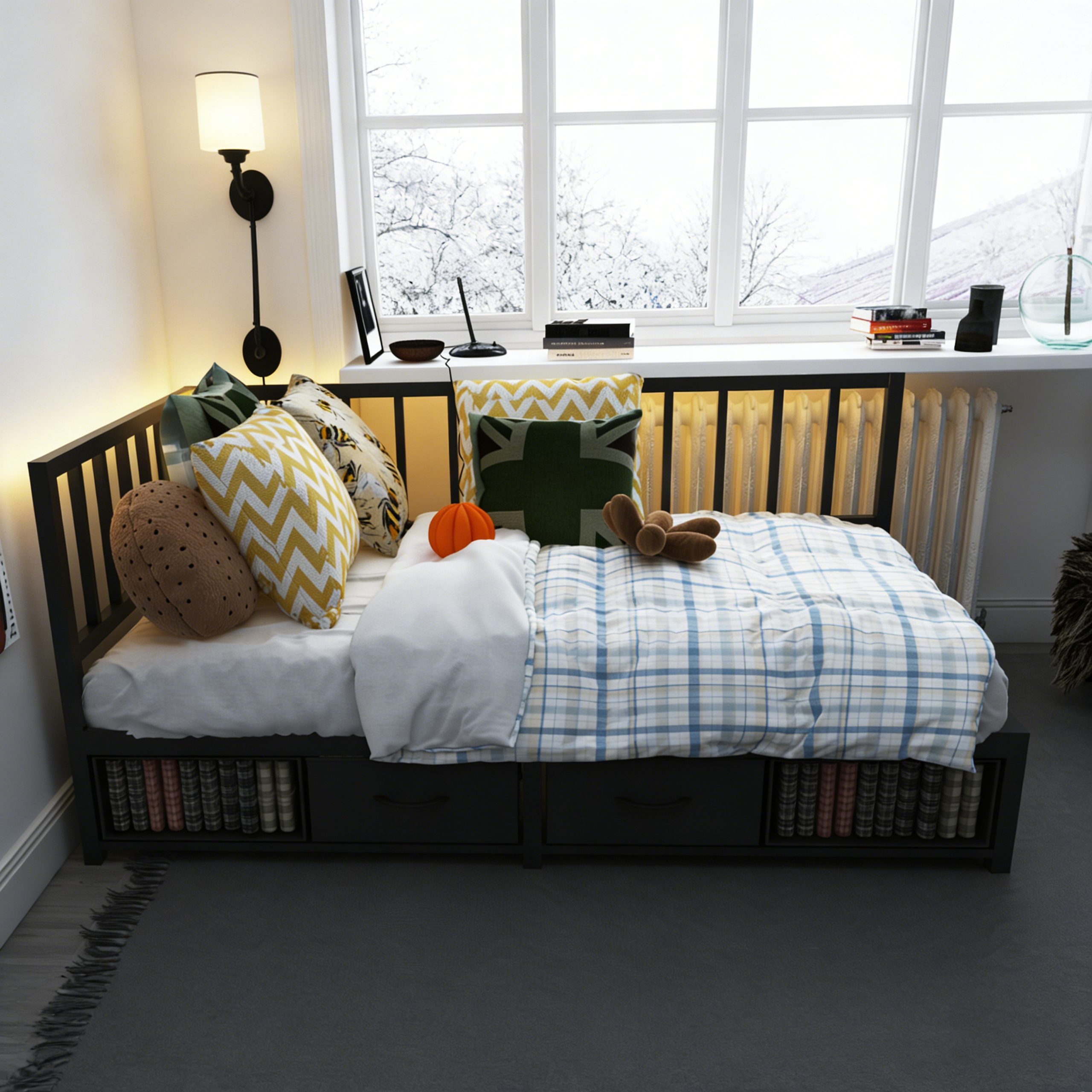 Corner Bed Frame Twin Daybed with Storage Drawers, Metal Platform Bed Frame with LED Light, Black - Image 3