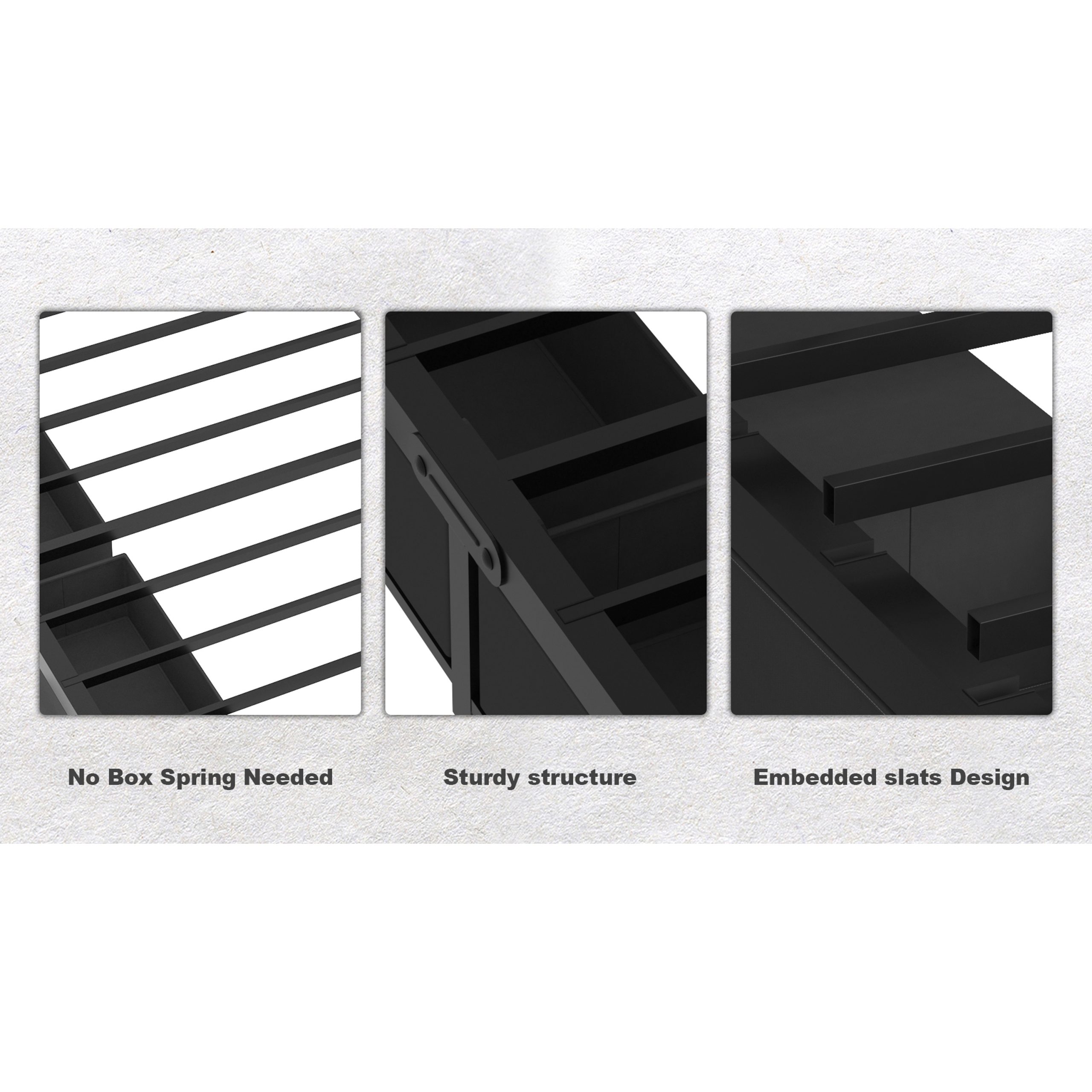 Corner Bed Frame Twin Daybed with Storage Drawers, Metal Platform Bed Frame with LED Light, Black - Image 6