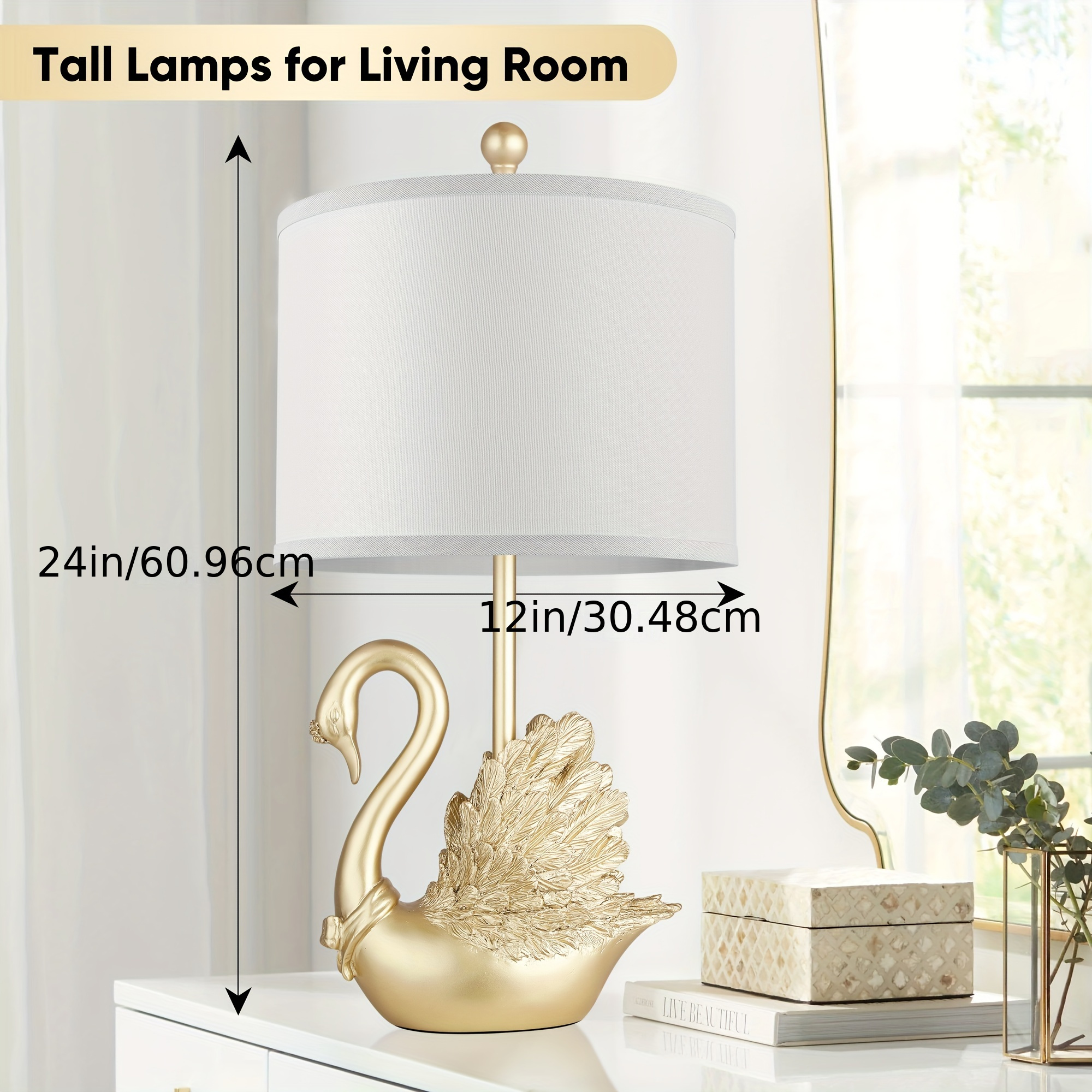 Two-piece Set of Table Lamps: Golden Brass Swan Table Lamps with LED Bulbs. These modern-designed, stylish table lamps are a perfect fit for the decor of any contemporary bedroom or living room, and a - Image 2