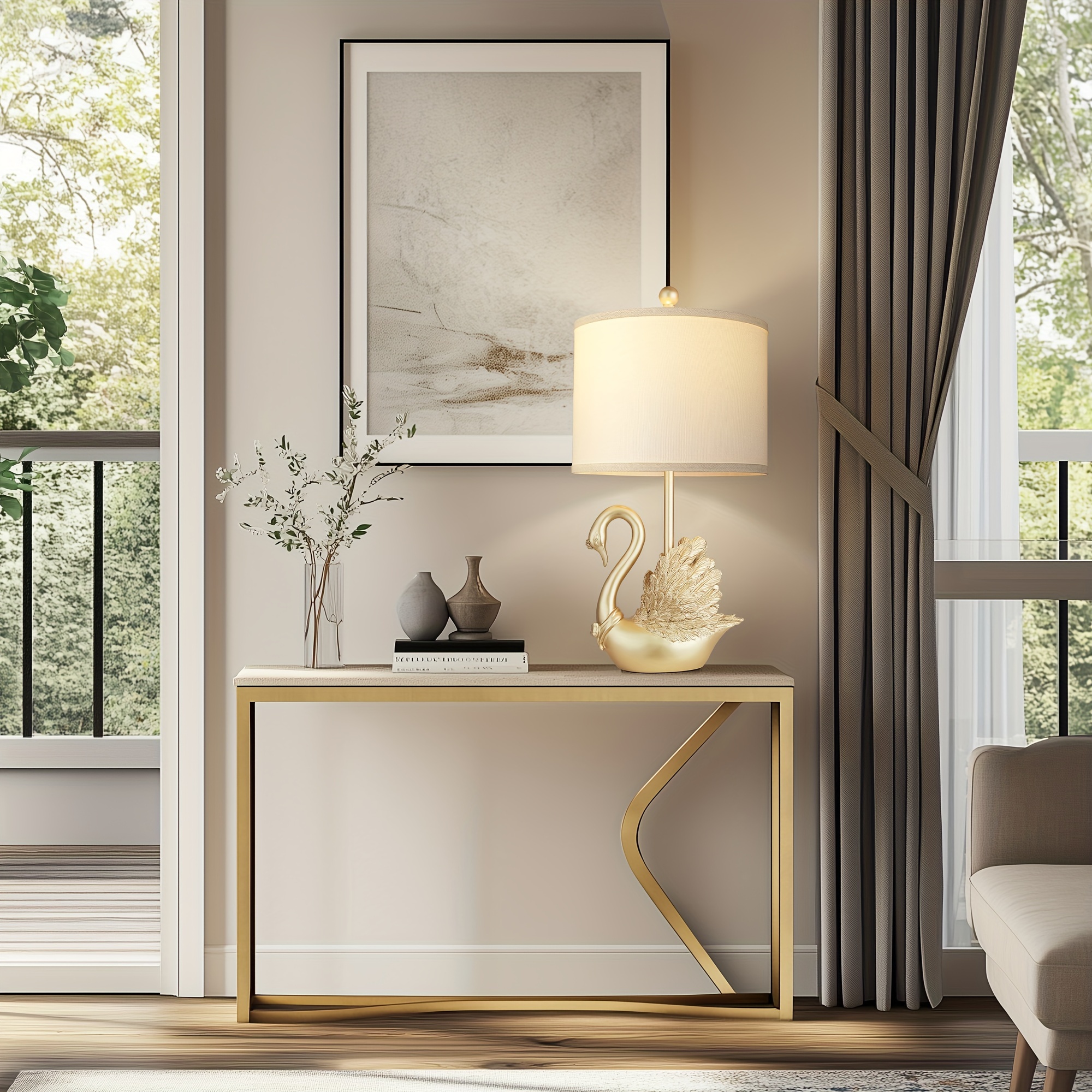 Two-piece Set of Table Lamps: Golden Brass Swan Table Lamps with LED Bulbs. These modern-designed, stylish table lamps are a perfect fit for the decor of any contemporary bedroom or living room, and a - Image 5