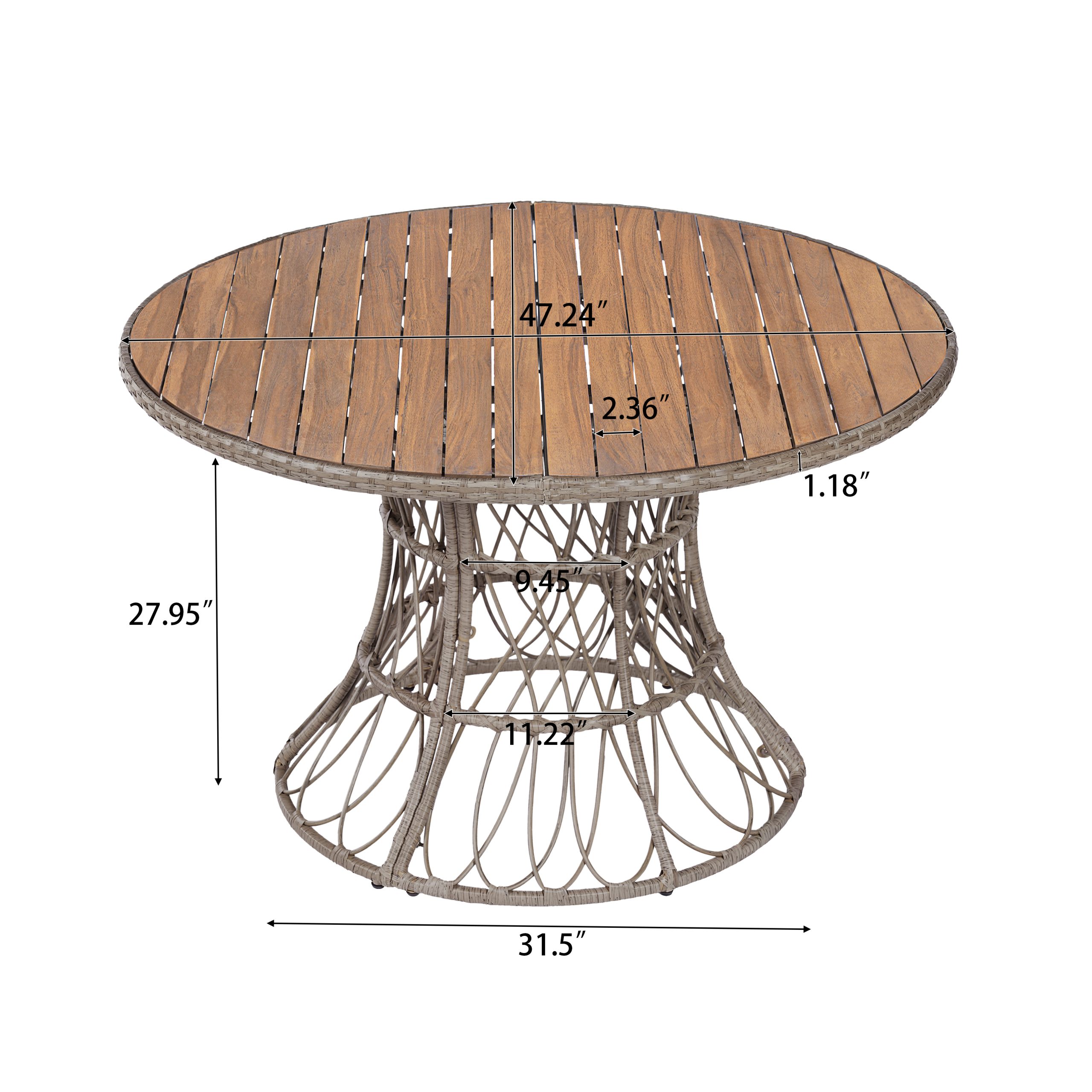 Durable Outdoor Dining Table - Round Acacia Wood Top & Wicker Base, Brown Patio Table for 4 - 6, Garden Outdoor Furniture (Compatible with Matching Chairs) - Image 3