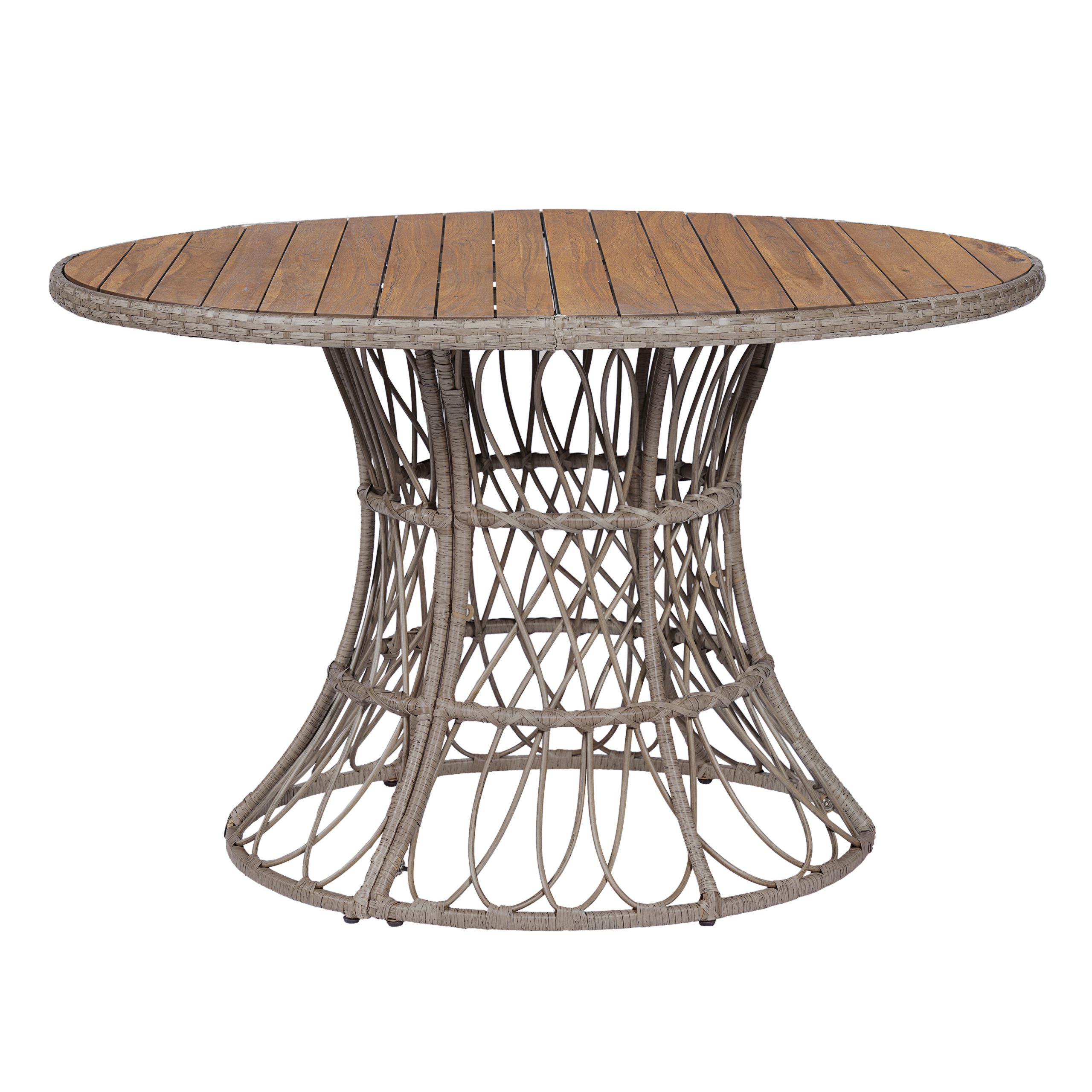 Durable Outdoor Dining Table - Round Acacia Wood Top & Wicker Base, Brown Patio Table for 4 - 6, Garden Outdoor Furniture (Compatible with Matching Chairs) - Image 4